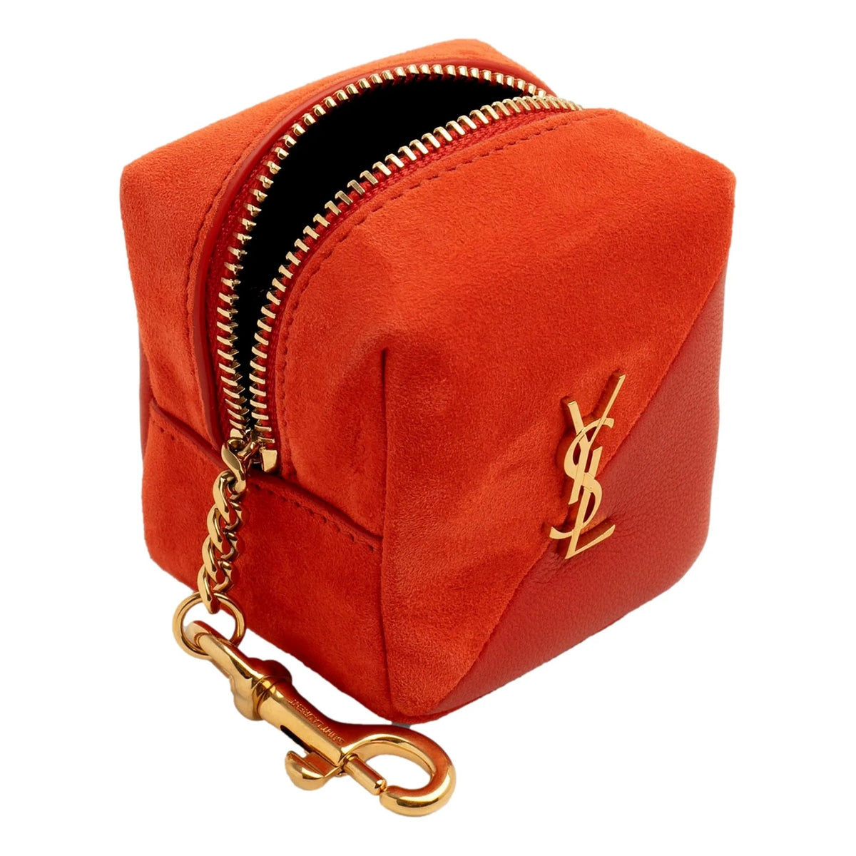 Saint Laurent Jamie YSL Keyring Cube Orange Suede Leather - Keychains - Clayton's Online Store