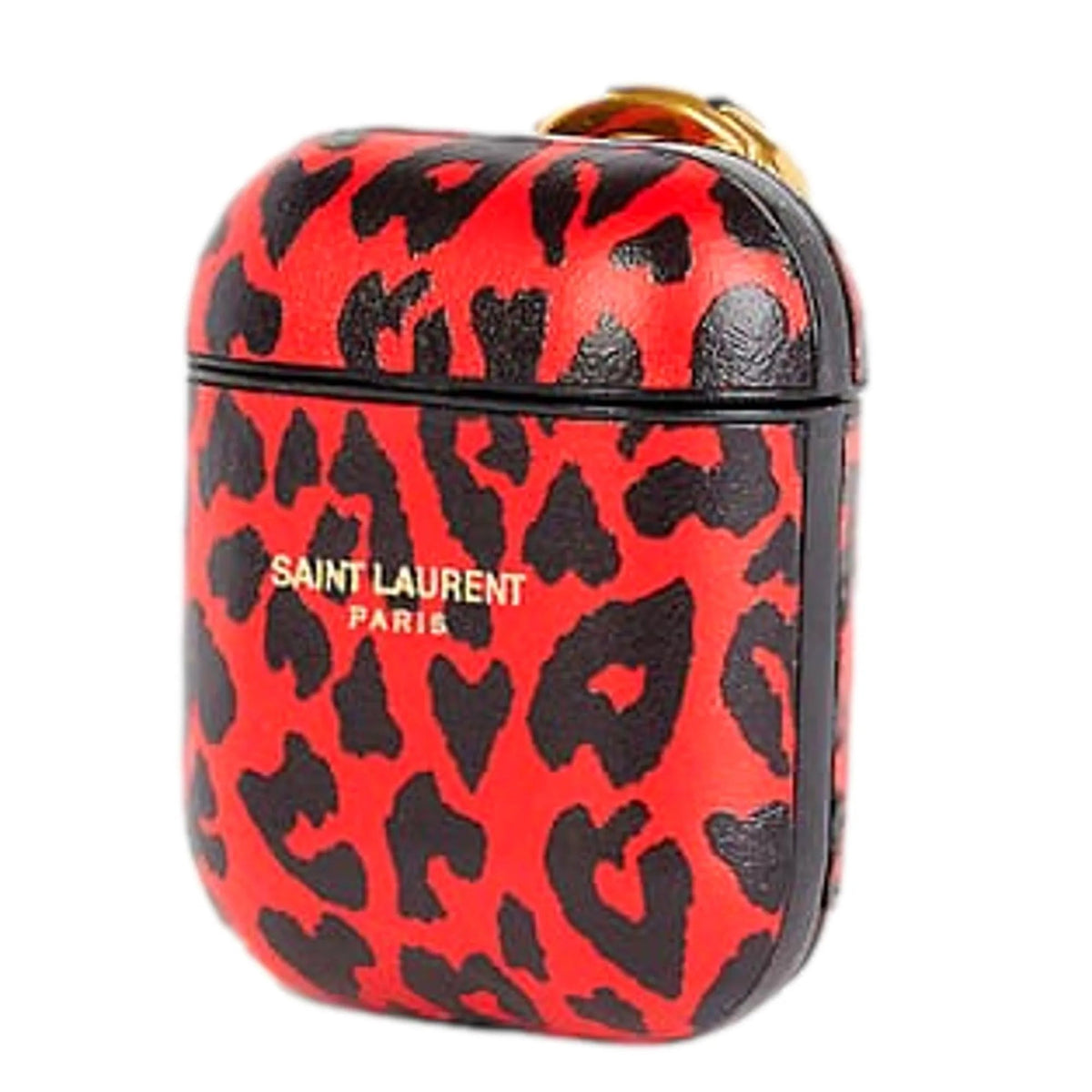 Saint Laurent Leopard Print Black and Red Leather Airpods Case - Keychains - Clayton's Online Store