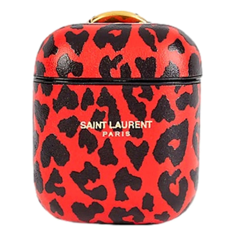 Saint Laurent Leopard Print Black and Red Leather Airpods Case - Keychains - Clayton's Online Store