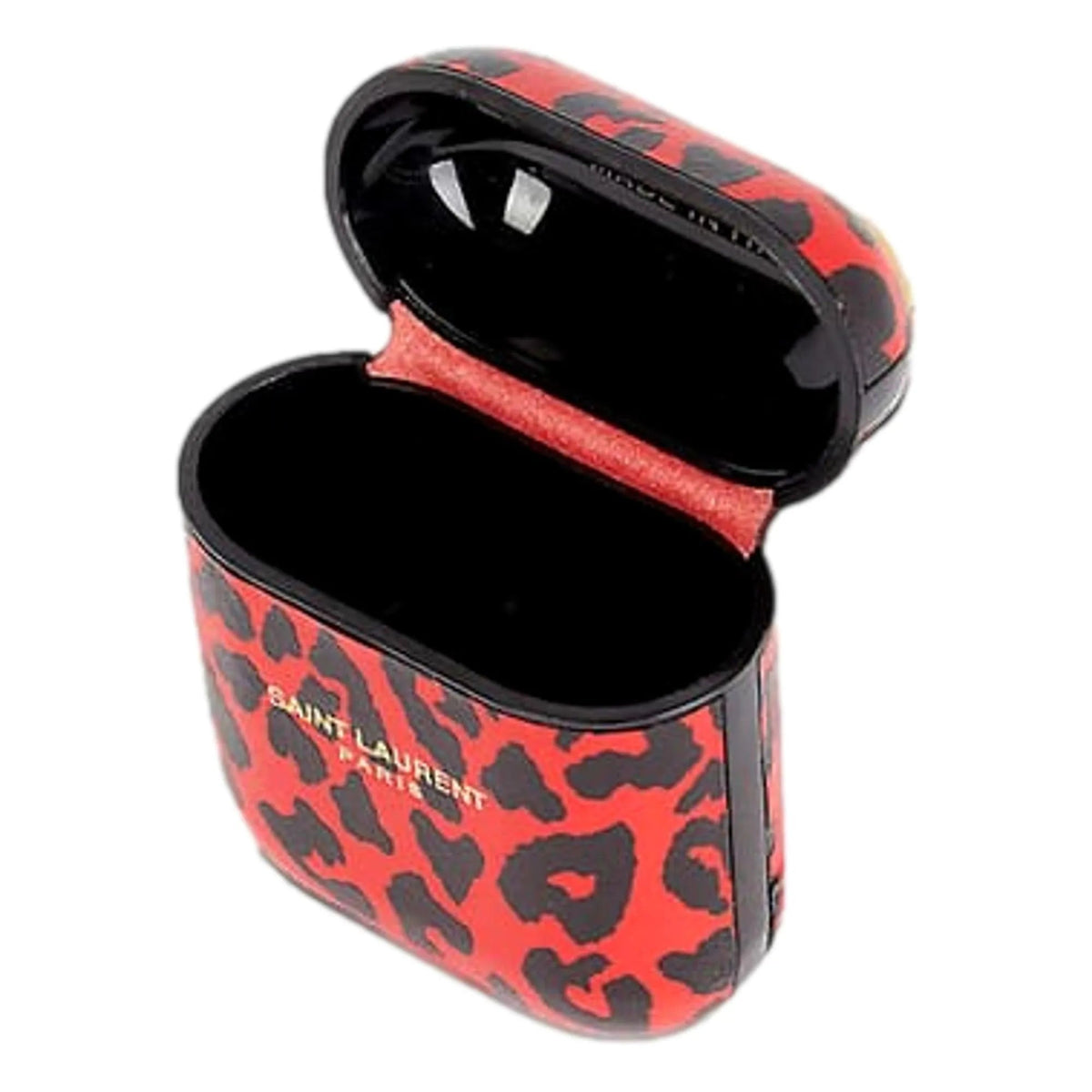 Saint Laurent Leopard Print Black and Red Leather Airpods Case - Keychains - Clayton's Online Store