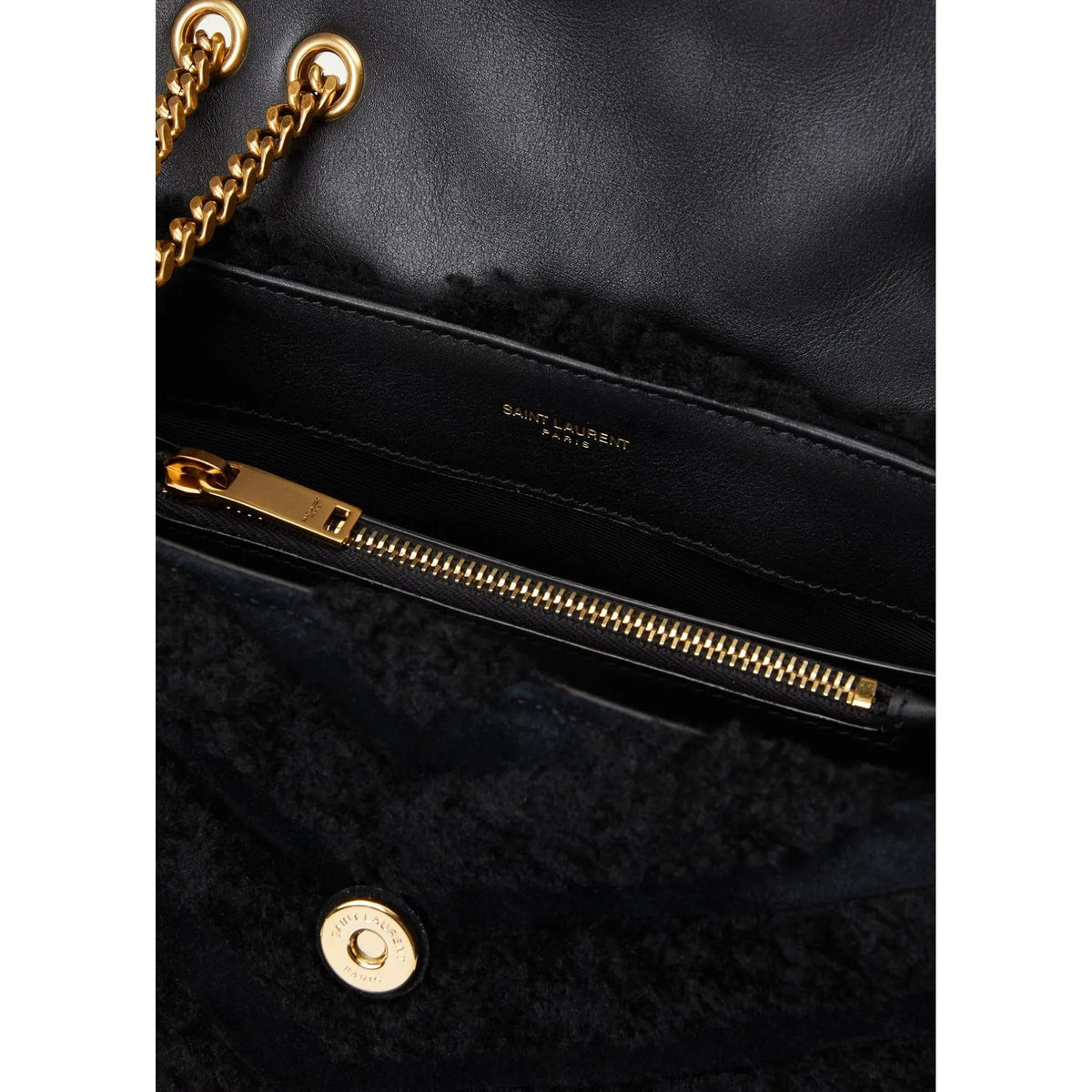 Saint Laurent Loulou Black Shearling Medium Shoulder Bag - Handbags - Clayton's Online Store