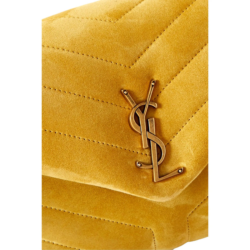 Saint Laurent Loulou Monogram Chartreuse Suede Medium Shoulder Bag