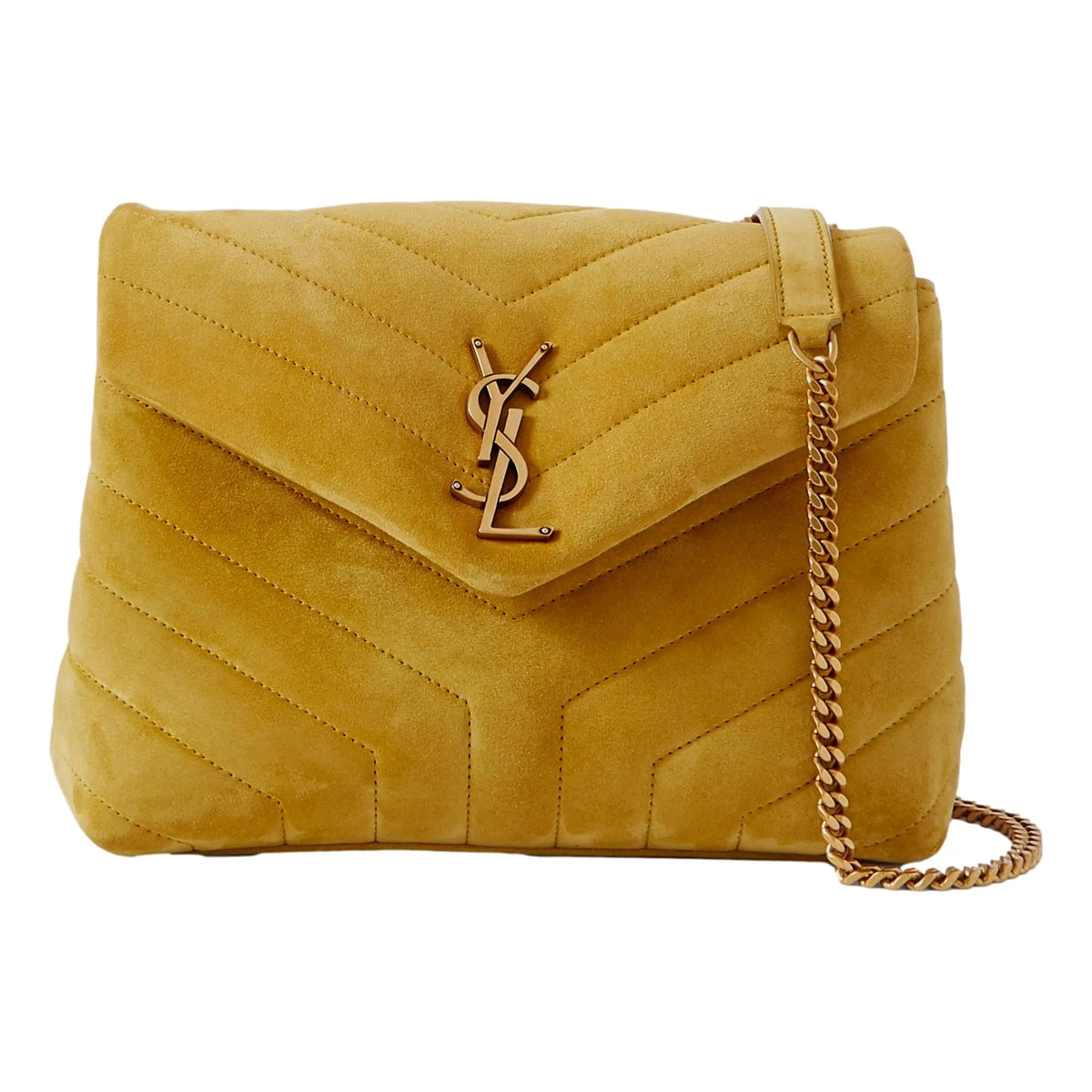 Saint Laurent Loulou Monogram Chartreuse Suede Medium Shoulder Bag - Handbags - Clayton's Online Store