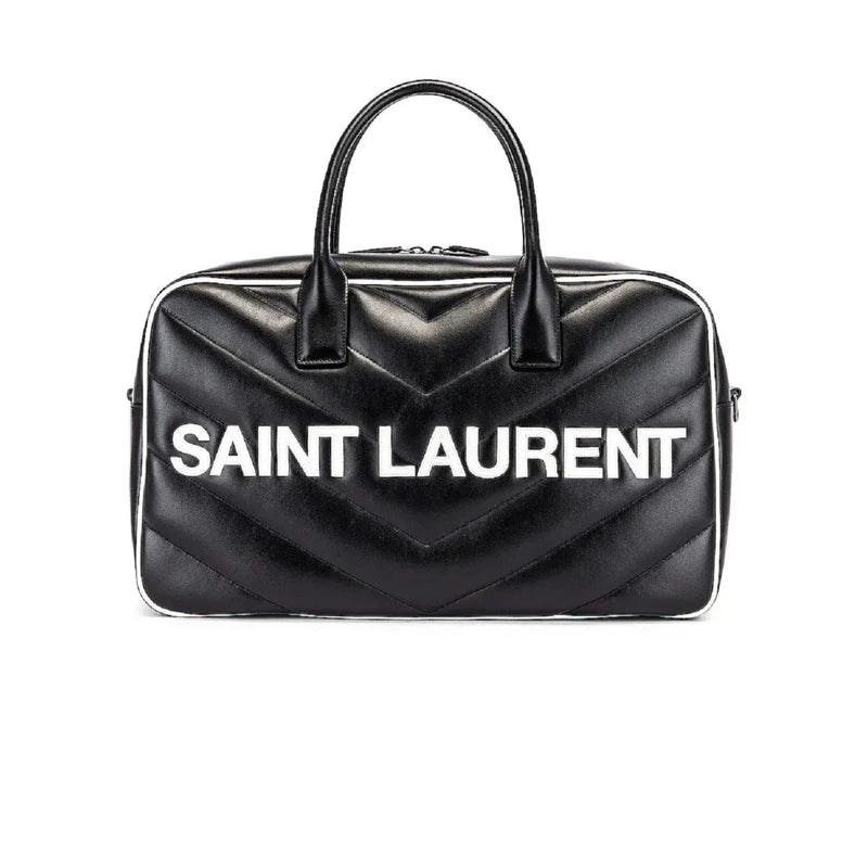 Saint Laurent Miles Logo Black Calf Leather Duffel Bowling Bag