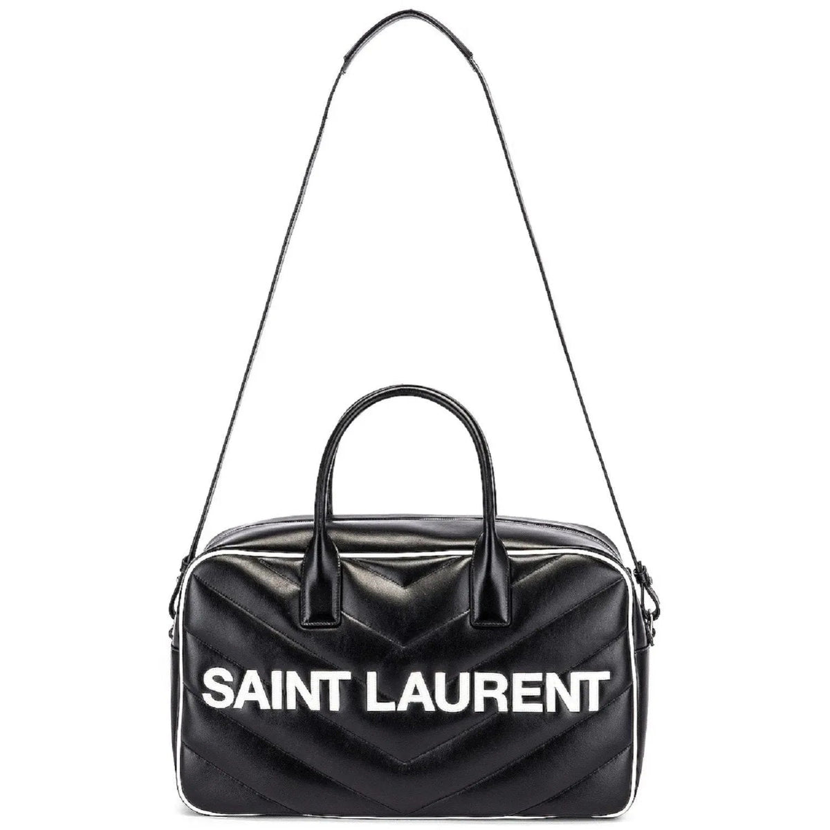 Saint Laurent Miles Logo Black Calf Leather Duffel Bowling Bag - Handbags - Clayton's Online Store