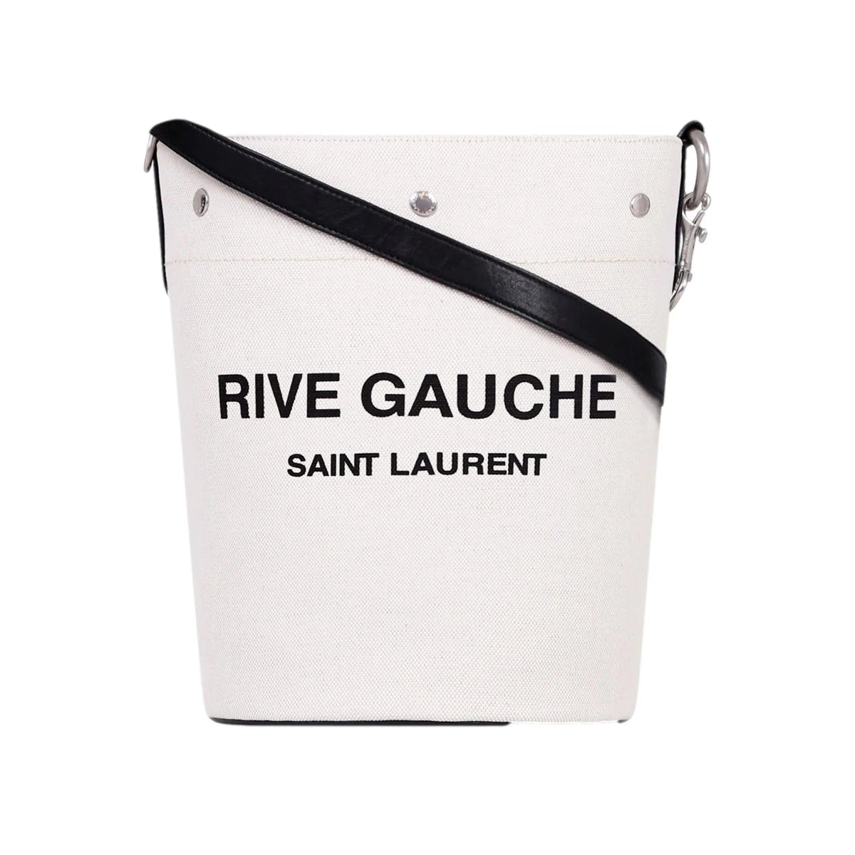 Saint Laurent Rive Gauche Black Leather Trim Linen Bucket Bag - Handbags - Clayton's Online Store