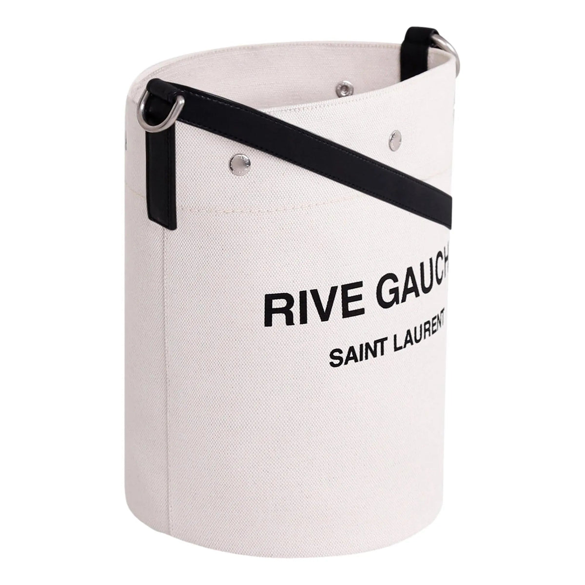 Saint Laurent Rive Gauche Black Leather Trim Linen Bucket Bag - Handbags - Clayton's Online Store