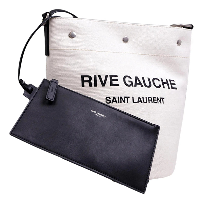 Saint Laurent Rive Gauche Black Leather Trim Linen Bucket Bag - Handbags - Clayton's Online Store