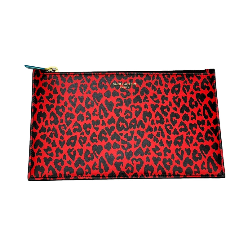 Saint Laurent Rouge Leopard Printed Calfskin Leather Medium Pouch - Wallets - Clayton's Online Store