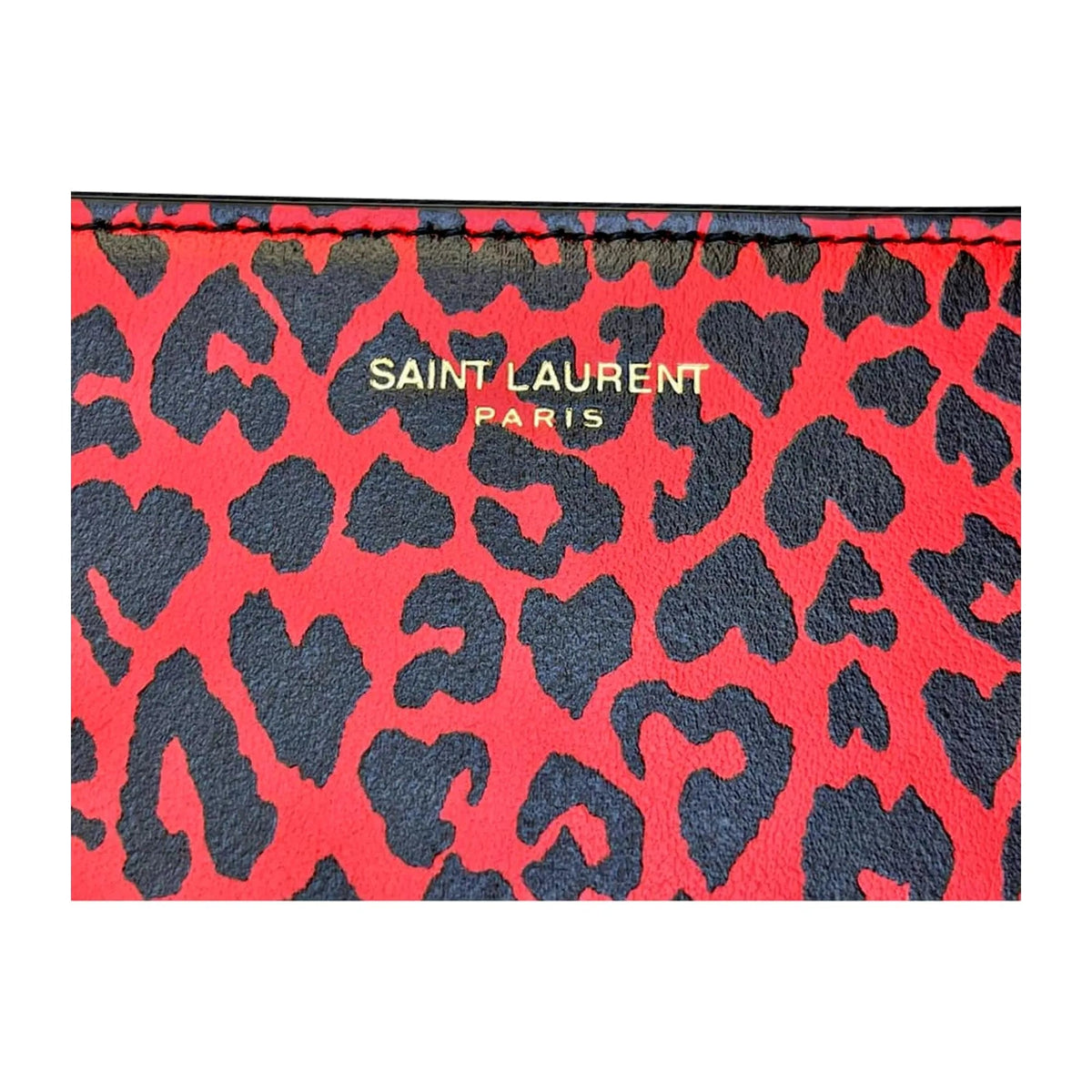 Saint Laurent Rouge Leopard Printed Calfskin Leather Medium Pouch - Wallets - Clayton's Online Store