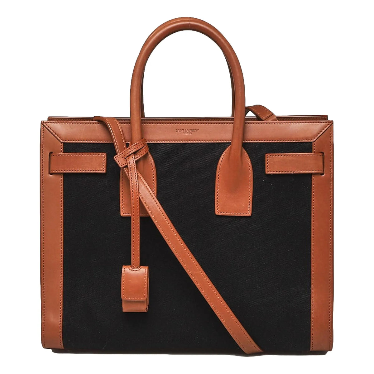 Saint Laurent Sac De Jour Black Canvas and Brown Leather Satchel