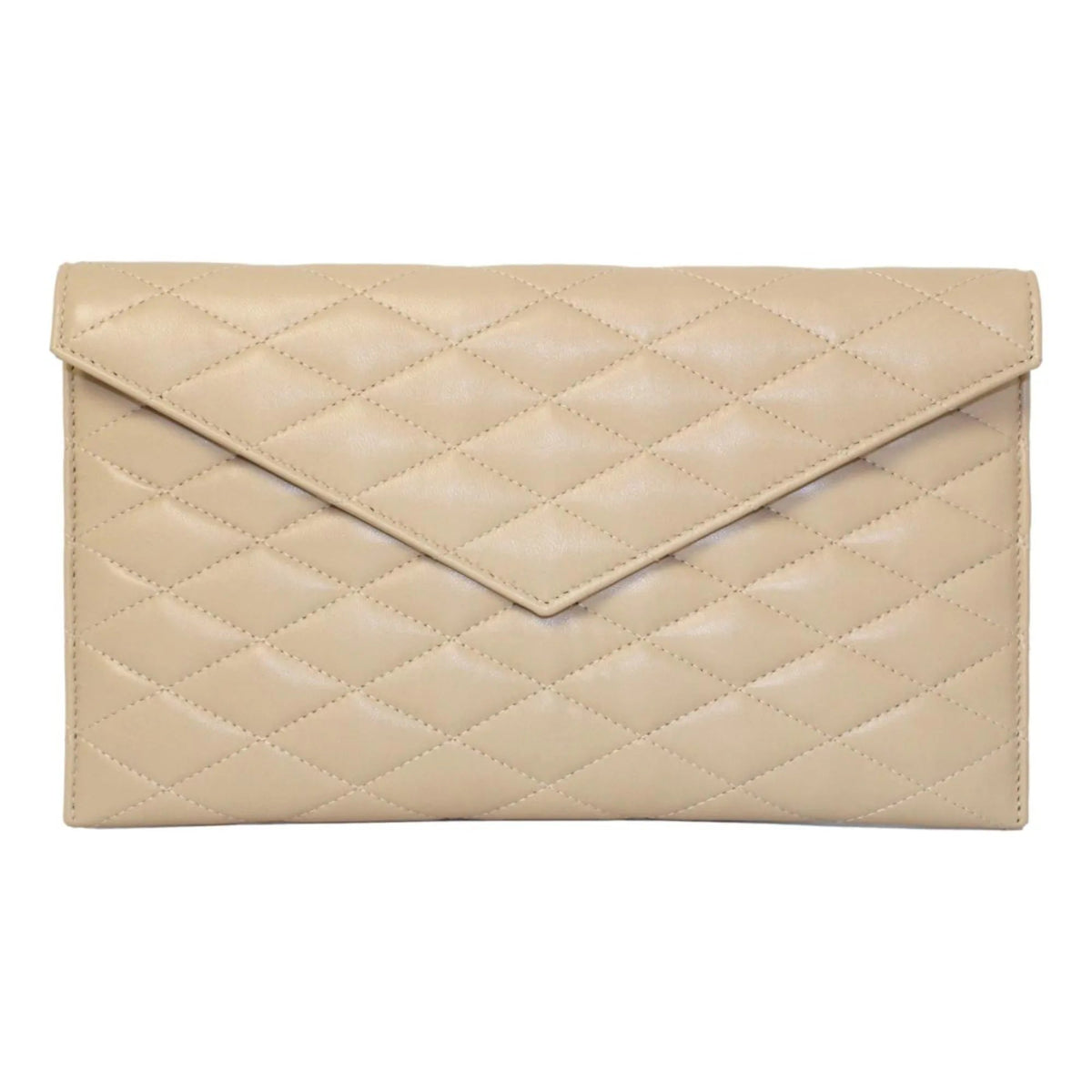 Saint Laurent Sade Logo Beige Leather Quilted Pouch Clutch Bag - Handbags - Clayton's Online Store