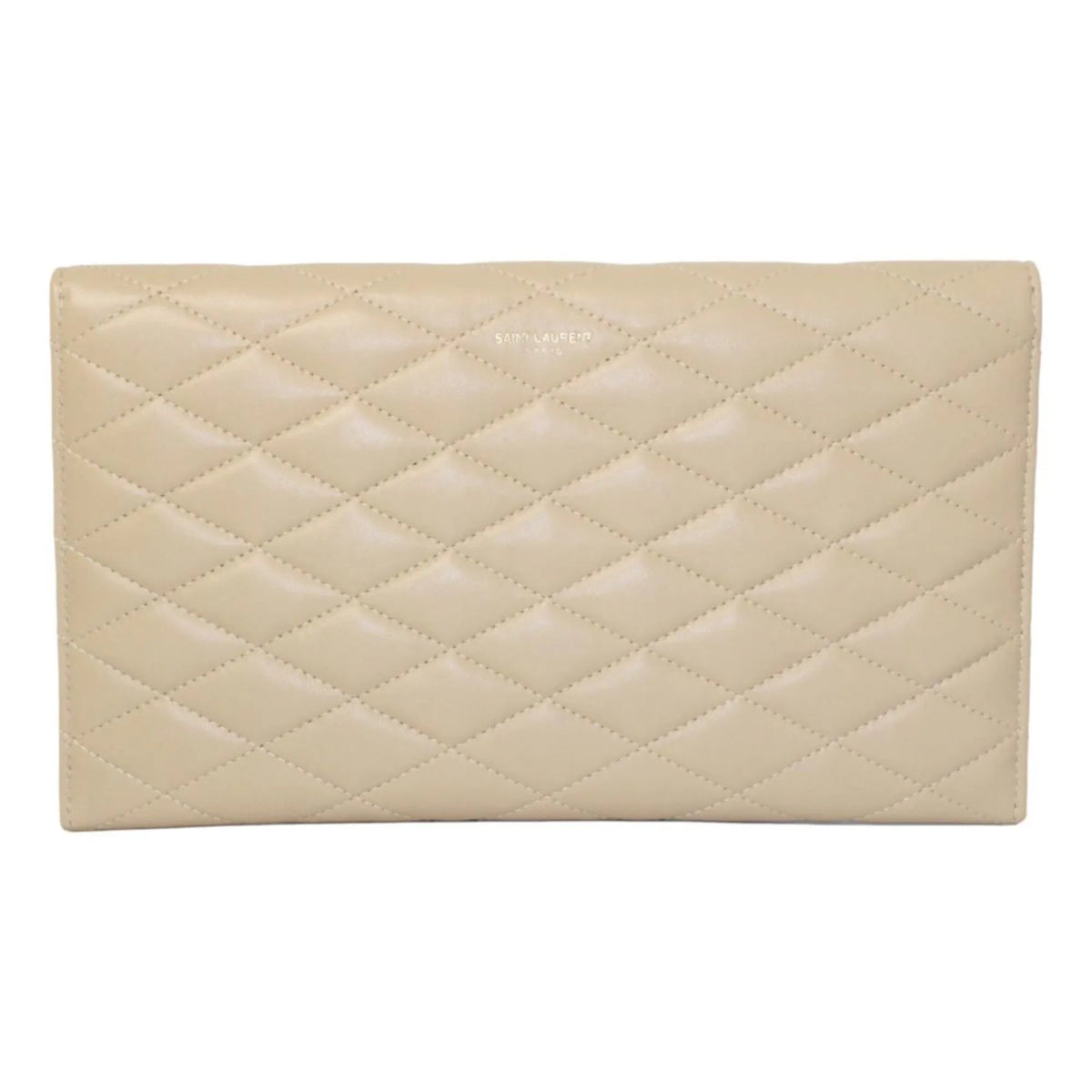 Saint Laurent Sade Logo Beige Leather Quilted Pouch Clutch Bag - Handbags - Clayton's Online Store