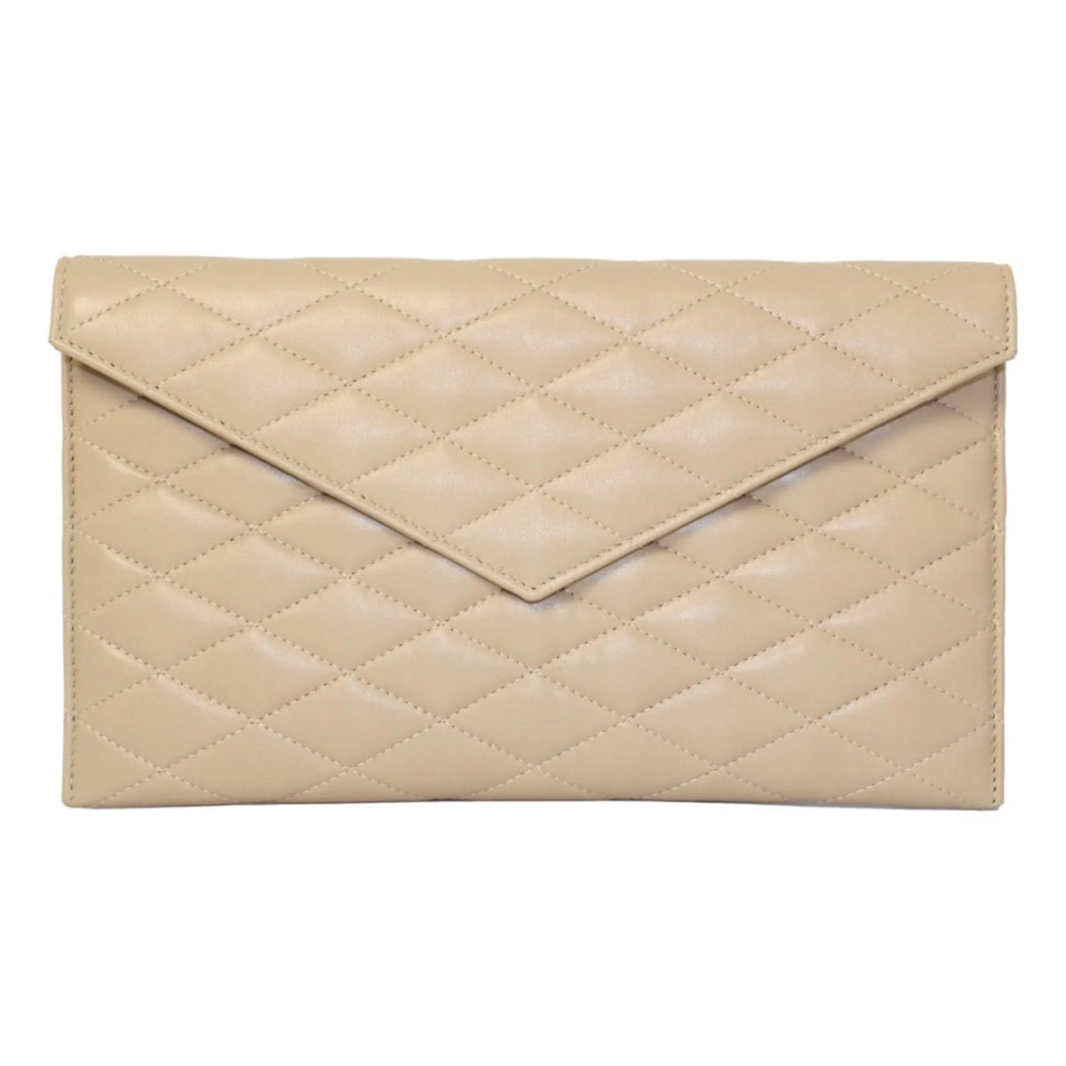 Saint Laurent Sade Logo Beige Leather Quilted Pouch Clutch Bag