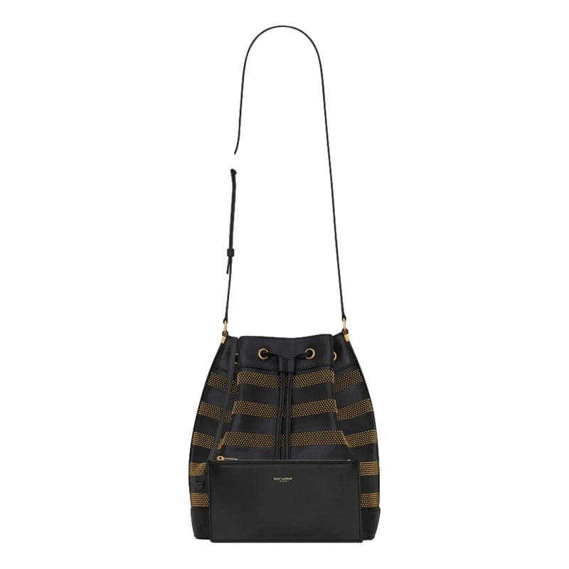 Saint Laurent Seau Studded Black Leather Crossbody Bucket Bag - Handbags - Clayton's Online Store