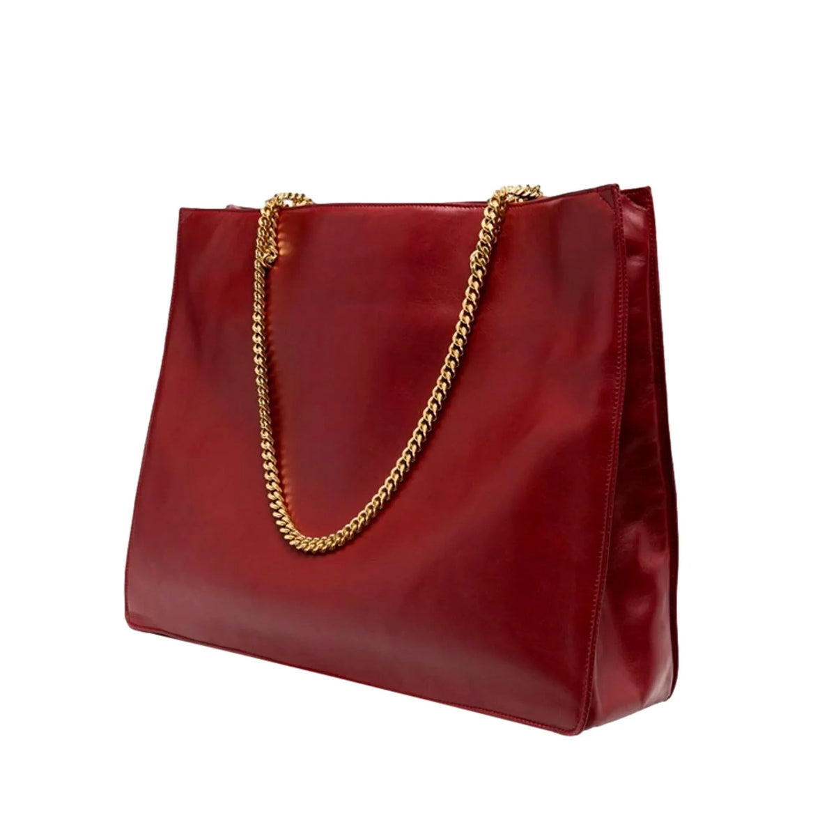 Saint Laurent Siena Ultra Lux Red Calf Leather Chain Shoulder Tote Bag