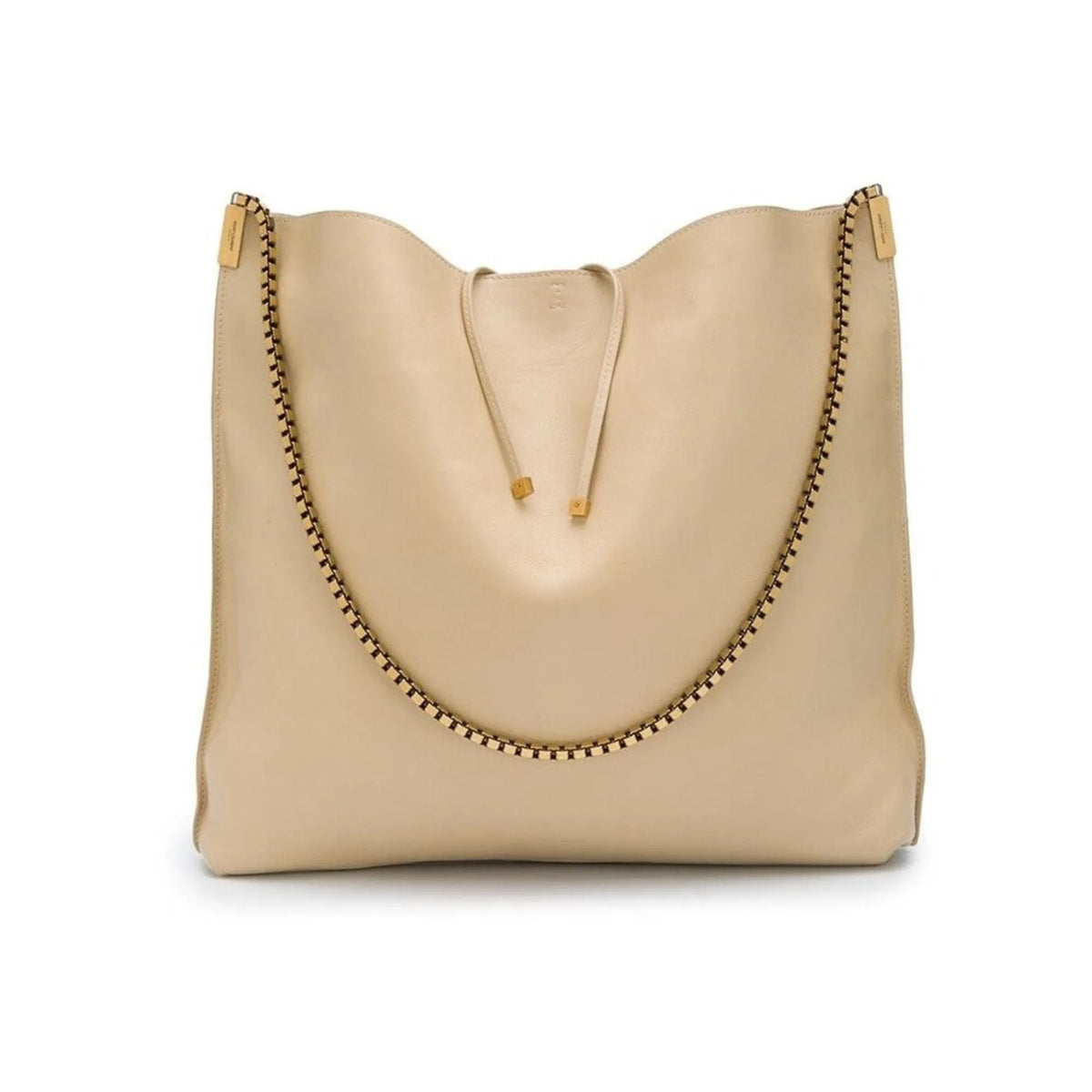 Saint Laurent Suzanne Beige Calfskin Leather Chain Hobo Bag