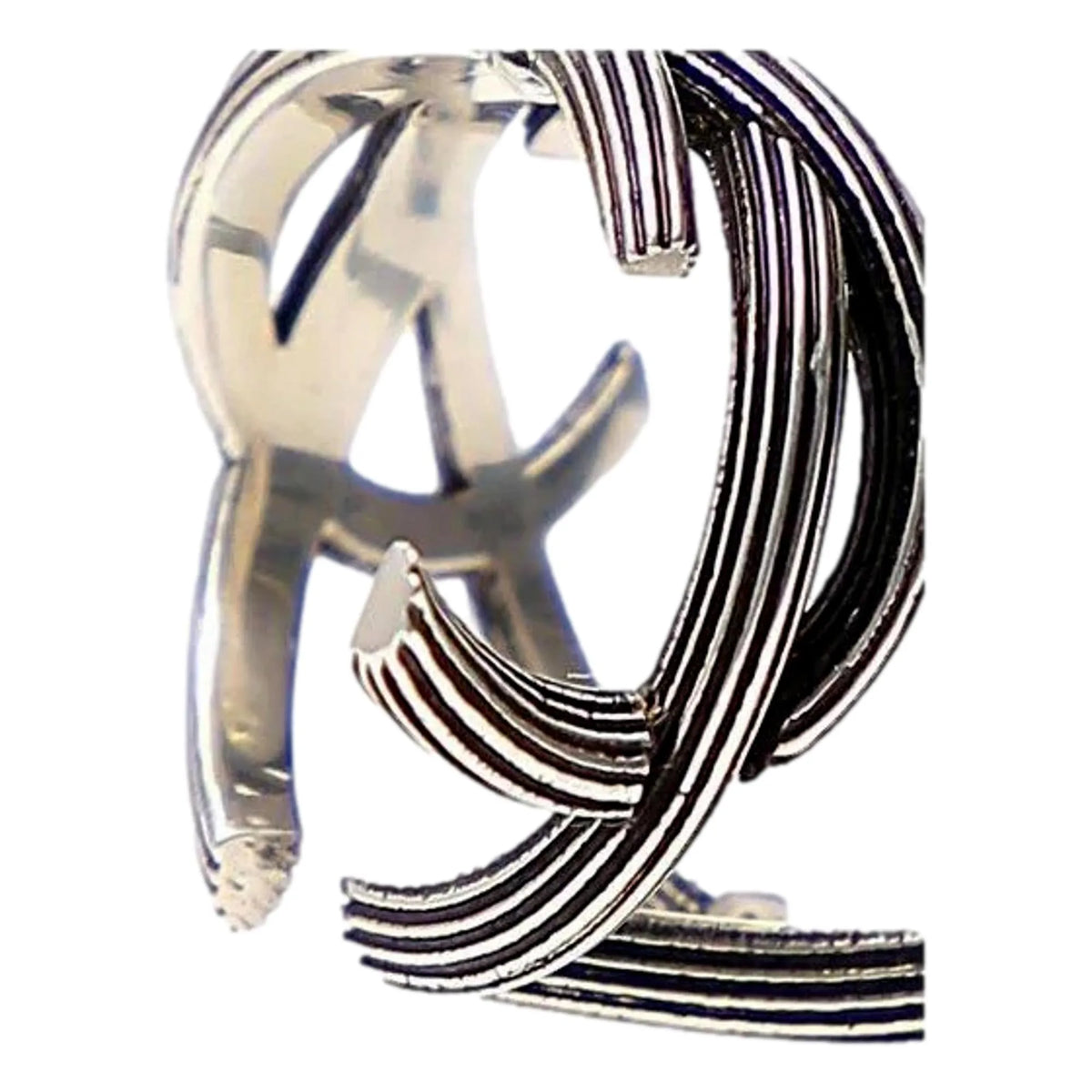 Saint Laurent YSL Monogram Silver Brass Ring Size 6