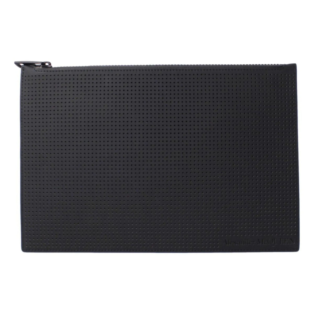 The Alexander McQueen Black Leather Perforated Flat Pouch - Handbags - Clayton's Online Store