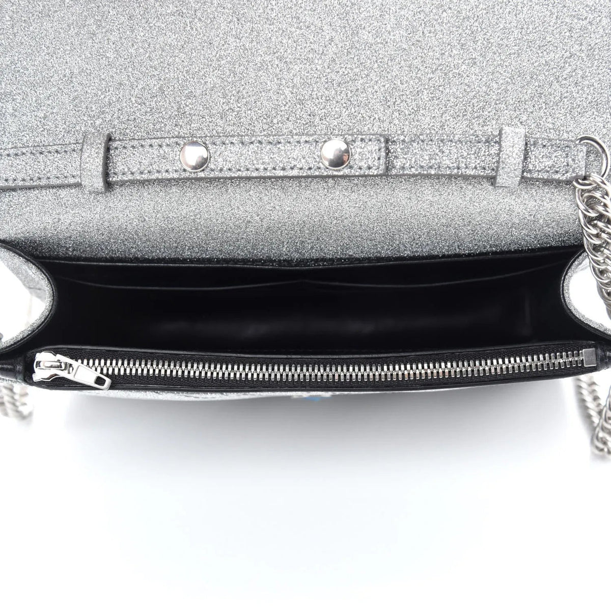 The Balenciaga BB Silver Glittered Leather Wallet on Chain Shoulder Bag - Handbags - Clayton's Online Store