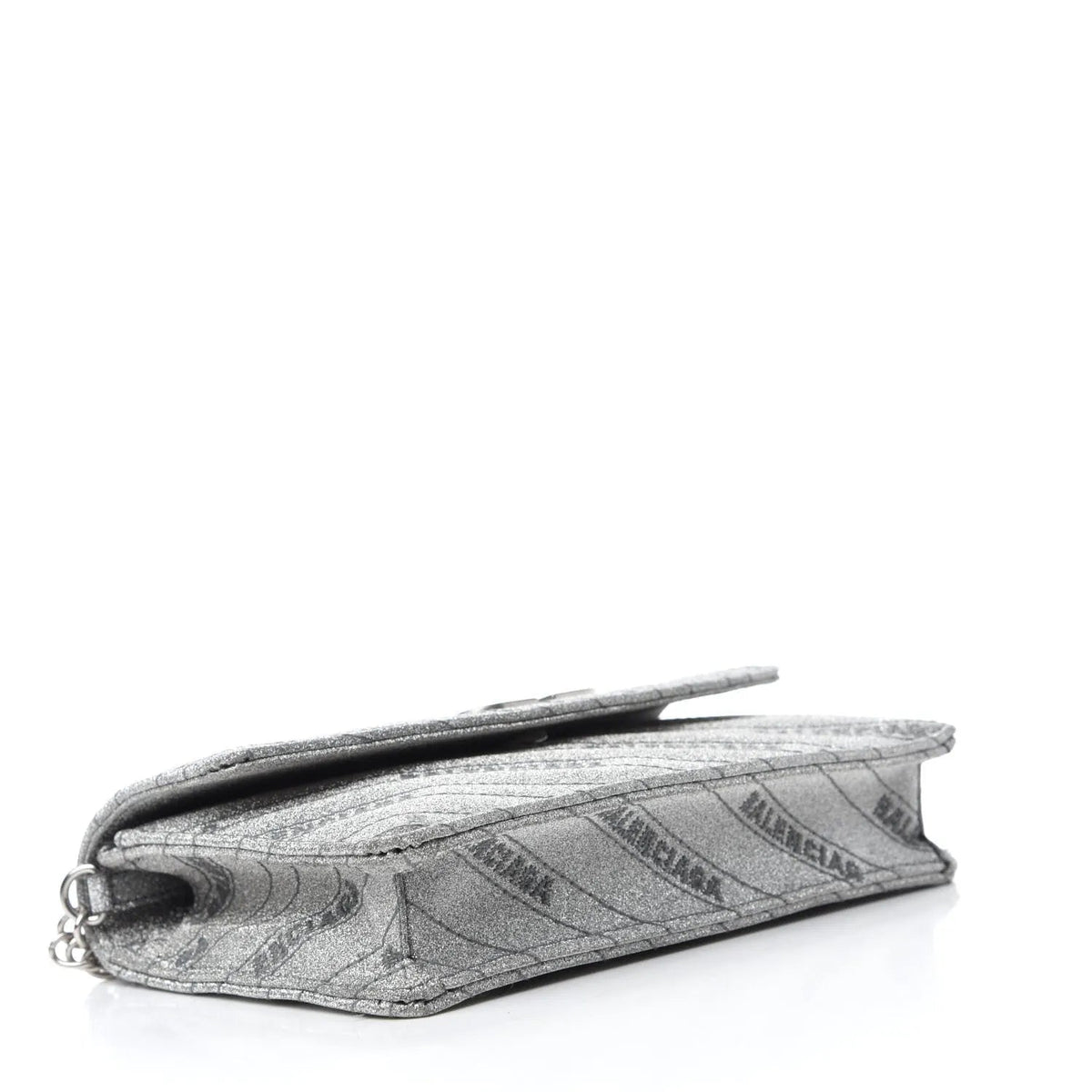 The Balenciaga BB Silver Glittered Leather Wallet on Chain Shoulder Bag - Handbags - Clayton's Online Store