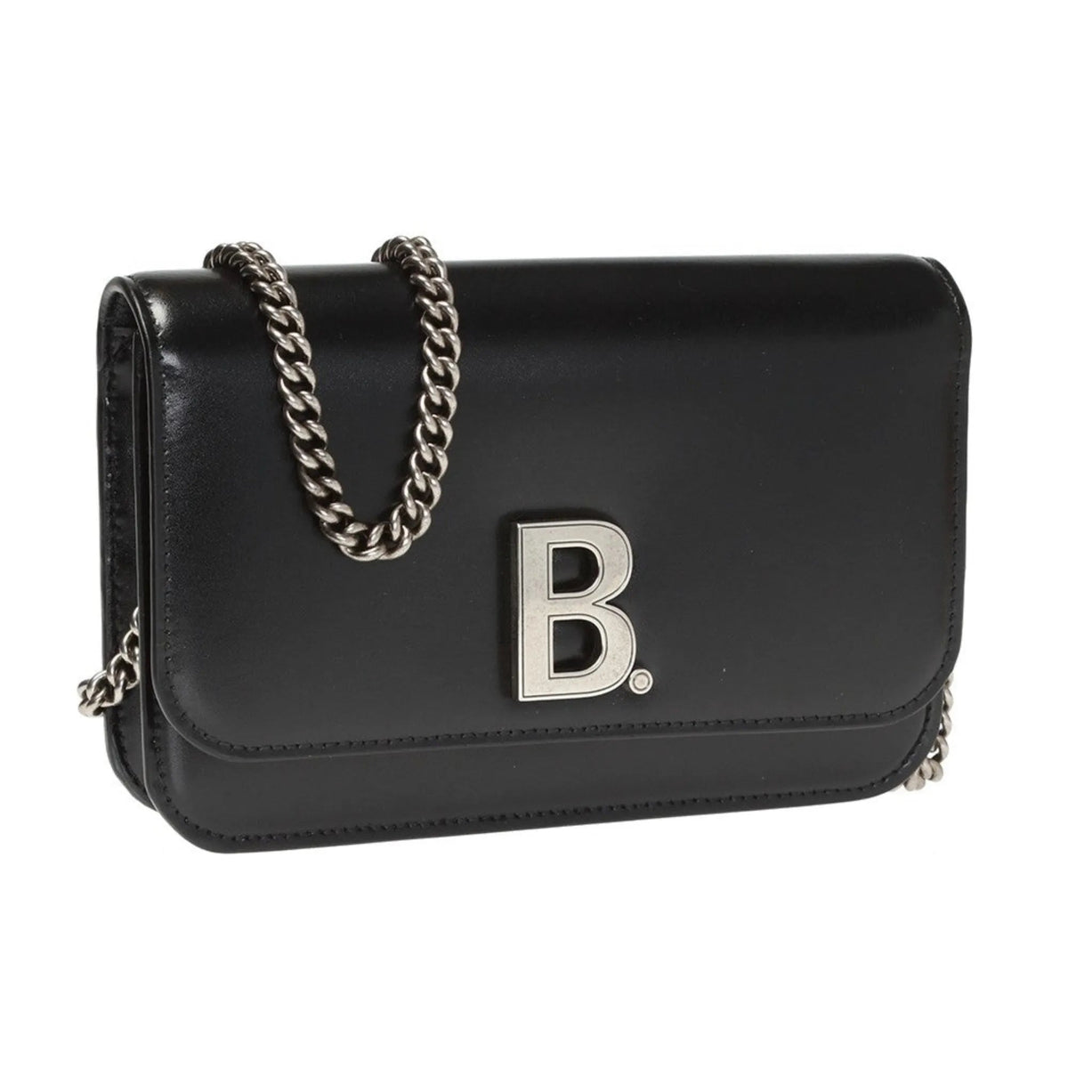 The Balenciaga Black Calfskin Leather Silver Logo Chain Wallet Bag - Handbags - Clayton's Online Store