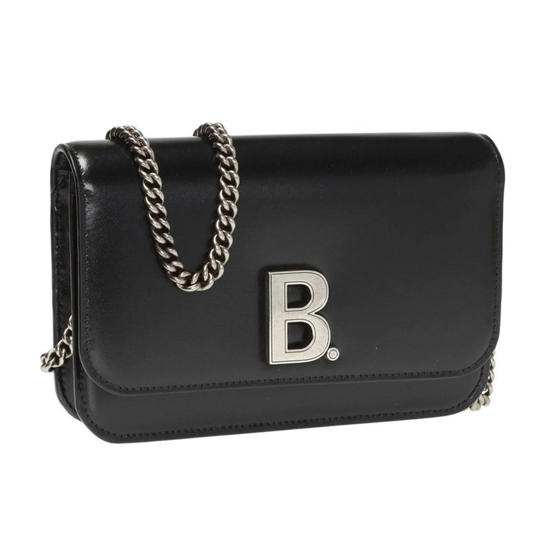 The Balenciaga Black Calfskin Leather Silver Logo Chain Wallet Bag - Handbags - Clayton's Online Store