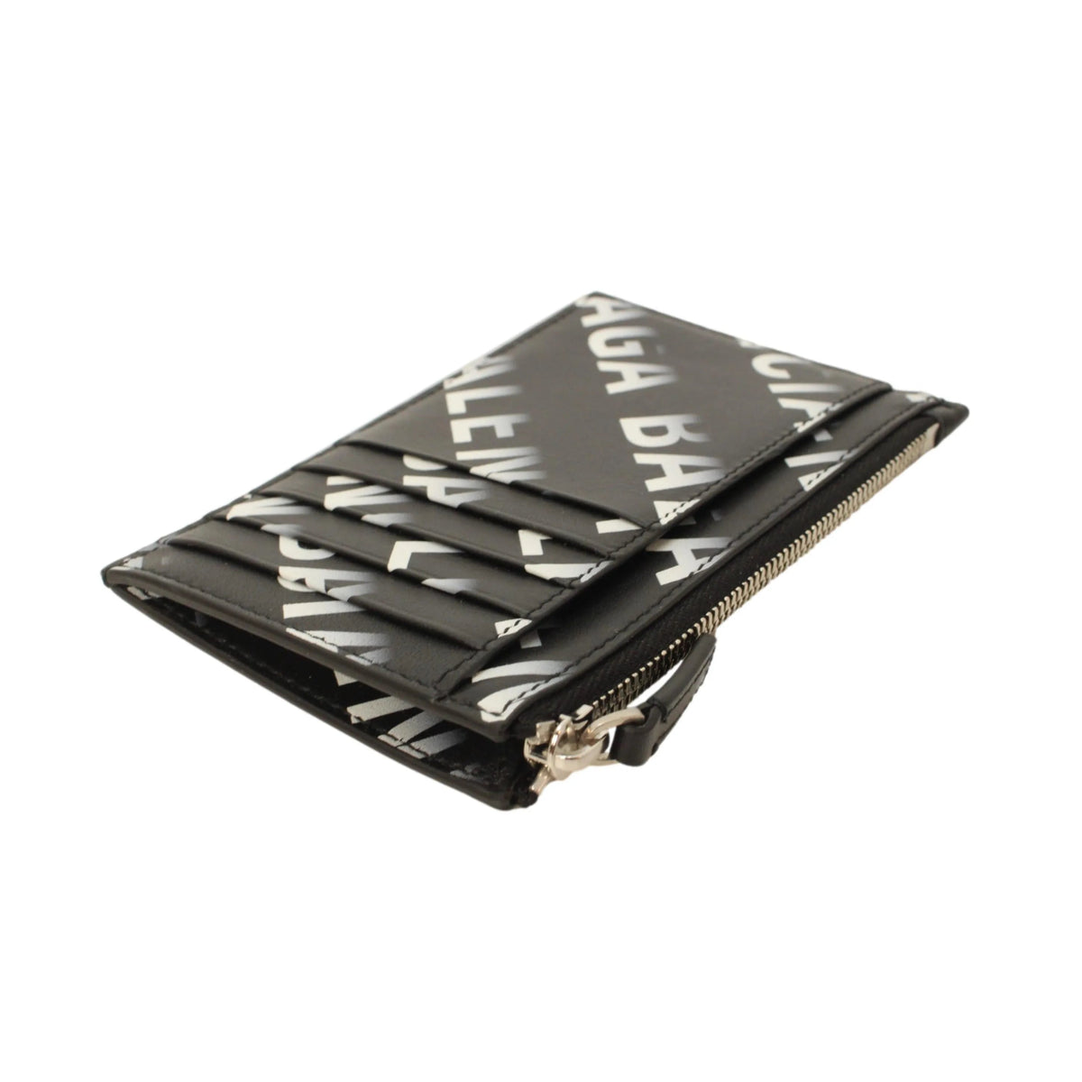 The Balenciaga Black Leather Gradient Logo Small Zip Card Wallet - Wallets - Clayton's Online Store