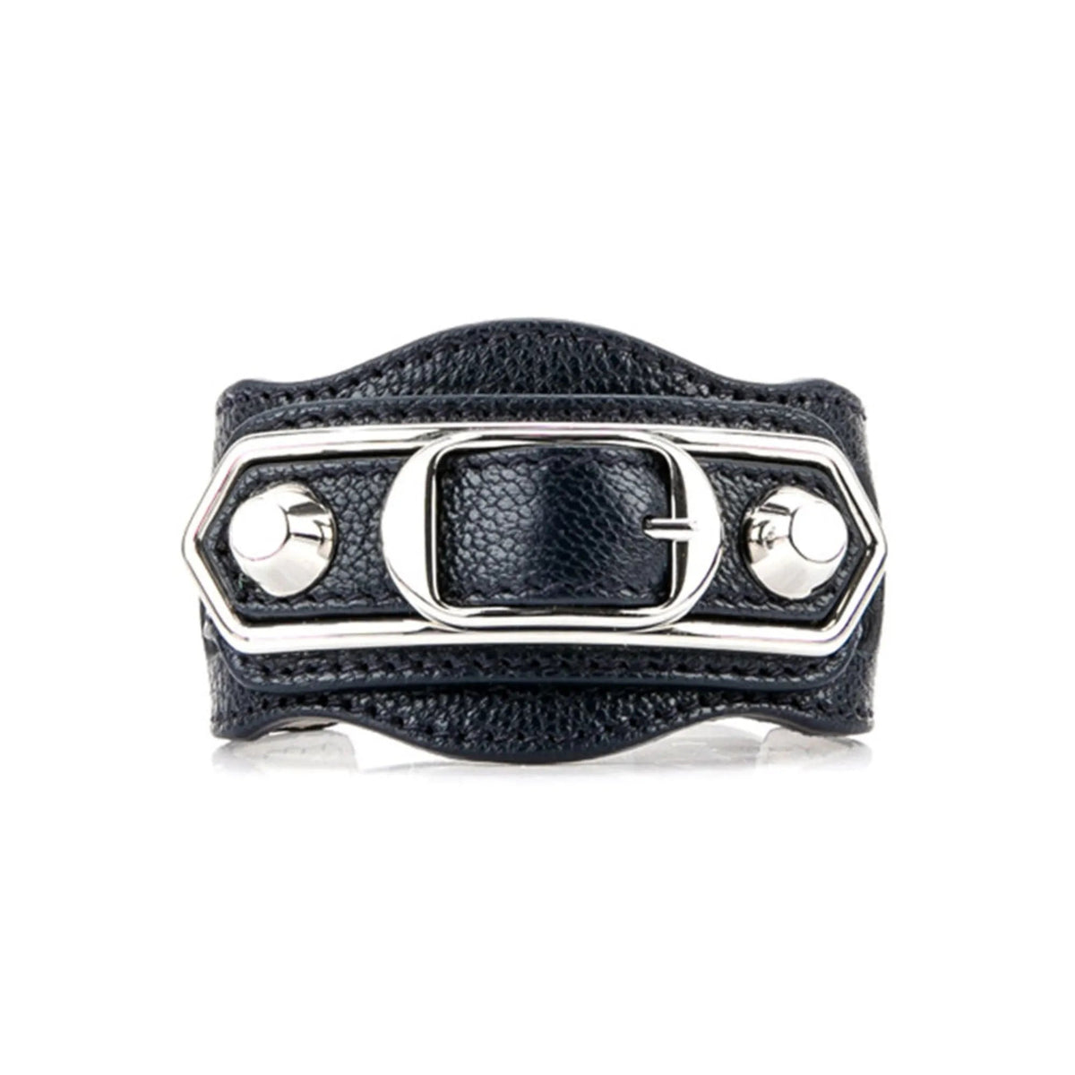 The Balenciaga Black Shiny Calfskin Leather Studs Buckle Bracelet - Jewelry - Clayton's Online Store