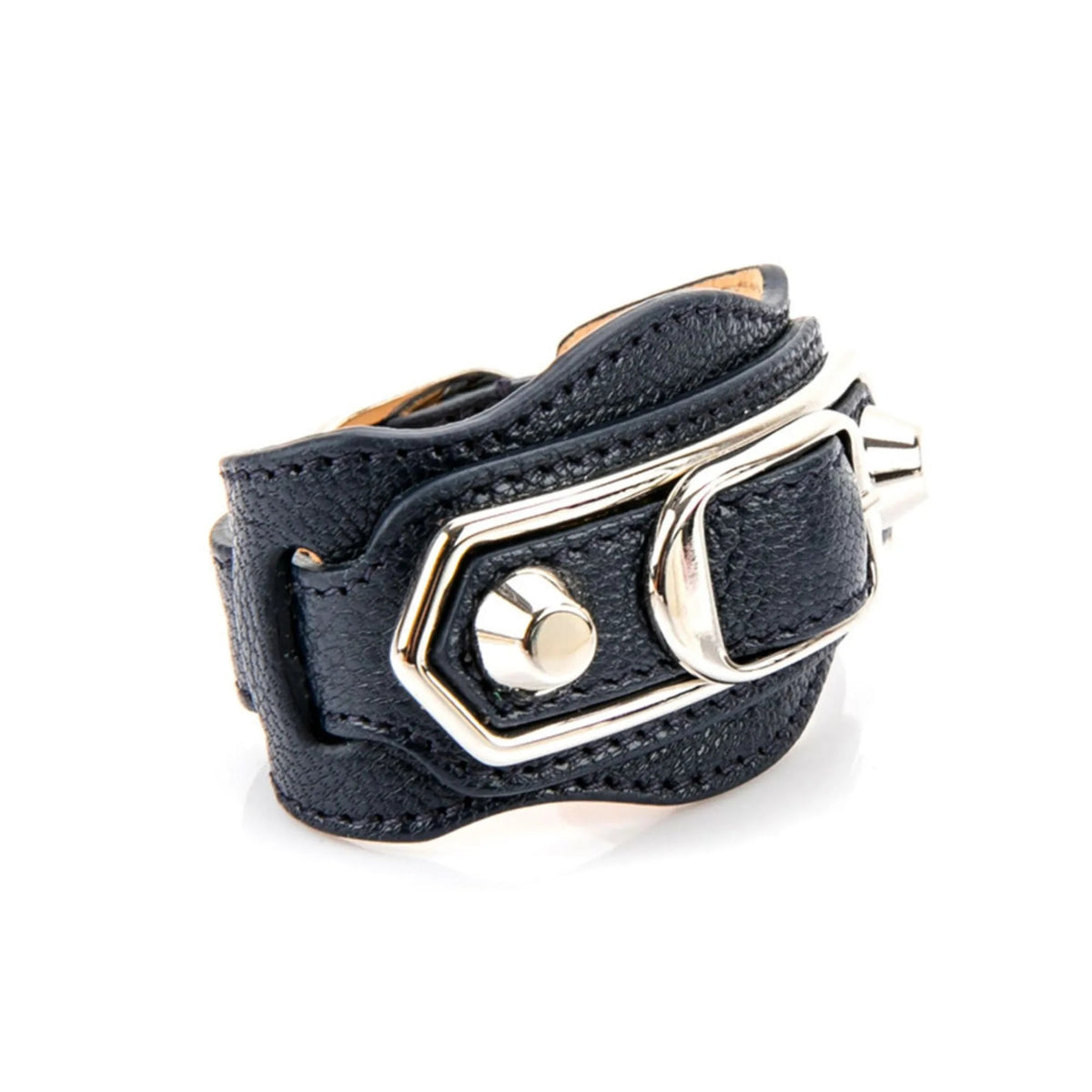 The Balenciaga Black Shiny Calfskin Leather Studs Buckle Bracelet - Jewelry - Clayton's Online Store