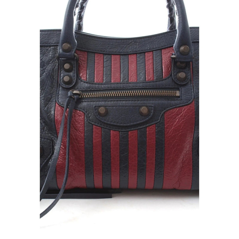 The Balenciaga Classic City Marine Bordeaux Stripe Small Satchel Bag - Handbags - Clayton's Online Store