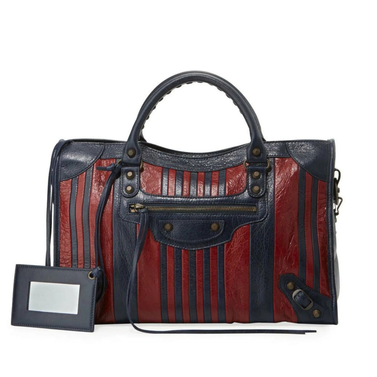 The Balenciaga Classic City Marine Bordeaux Stripe Small Satchel Bag - Handbags - Clayton's Online Store