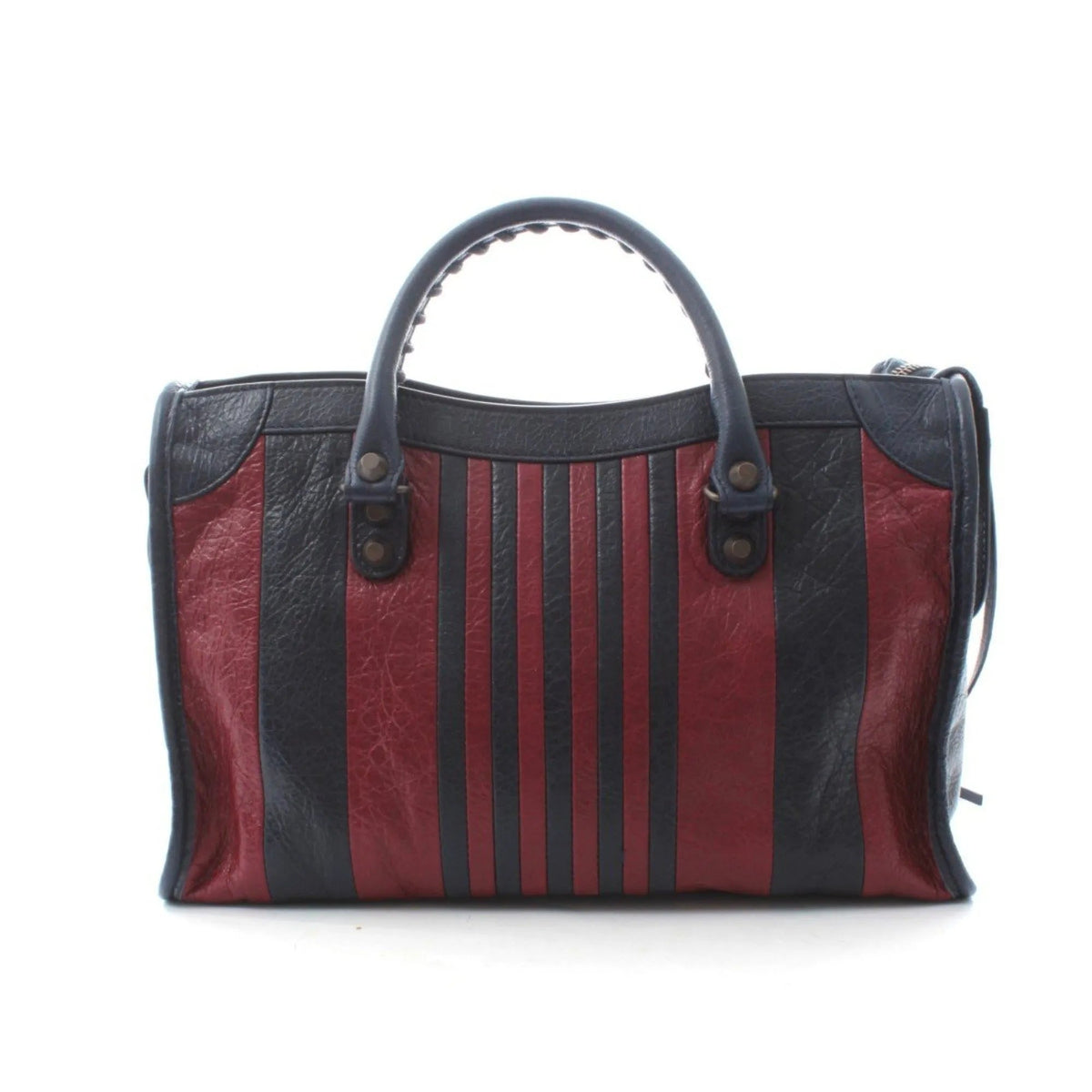 The Balenciaga Classic City Marine Bordeaux Stripe Small Satchel Bag - Handbags - Clayton's Online Store