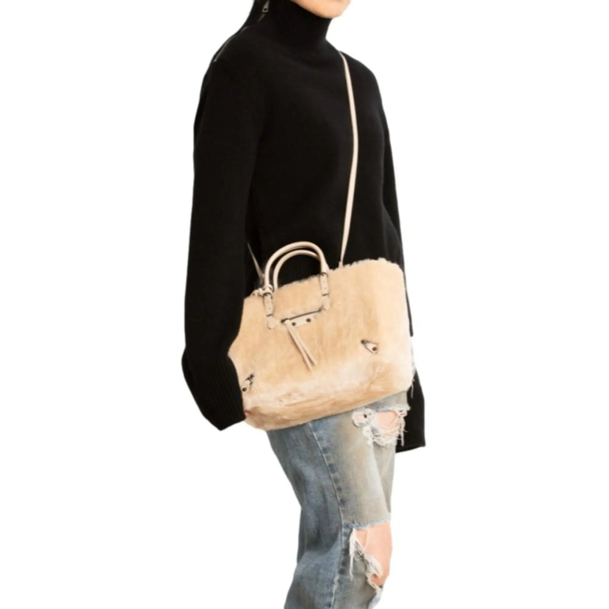 The Balenciaga Papier Merino Lamb Wool Tapioca Beige Satchel - Handbags - Clayton's Online Store