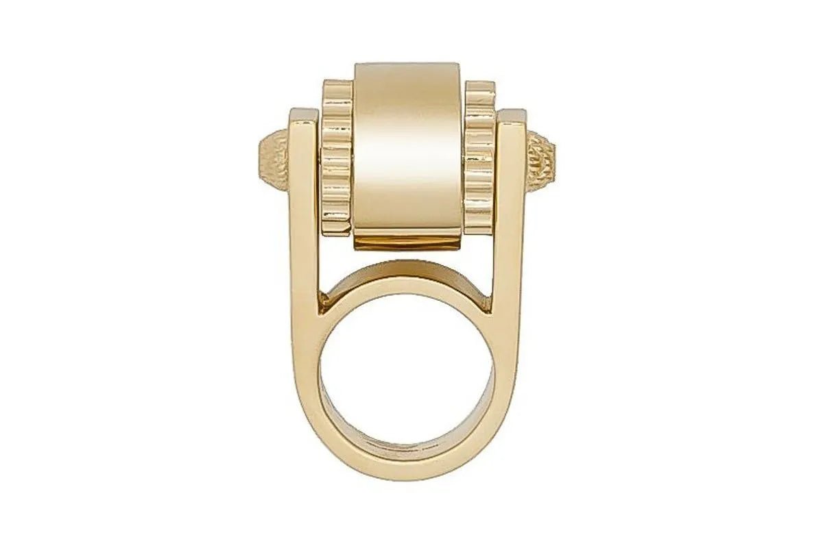 The Balenciaga Ring Gold Tone Metal Hardware Gear Cylinder Large Size 6 - Jewelry - Clayton's Online Store