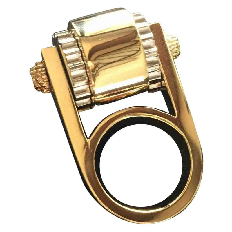 The Balenciaga Ring Gold Tone Metal Hardware Gear Cylinder Large Size 6 - Jewelry - Clayton's Online Store