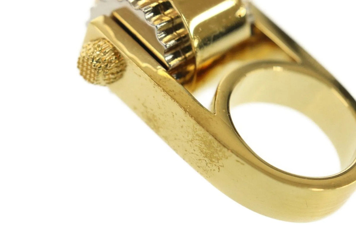 The Balenciaga Ring Gold Tone Metal Hardware Gear Cylinder Large Size 6 - Jewelry - Clayton's Online Store