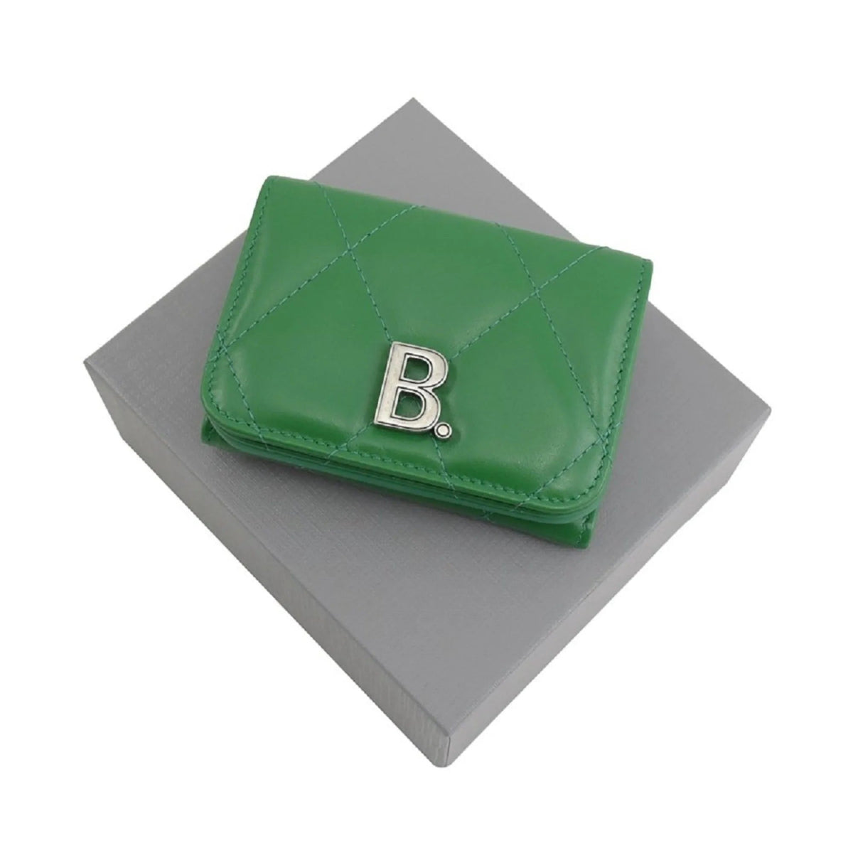 The Balenciaga Touch Leaf Green Nappa Leather Quilted Mini Trifold Wallet - Wallets - Clayton's Online Store