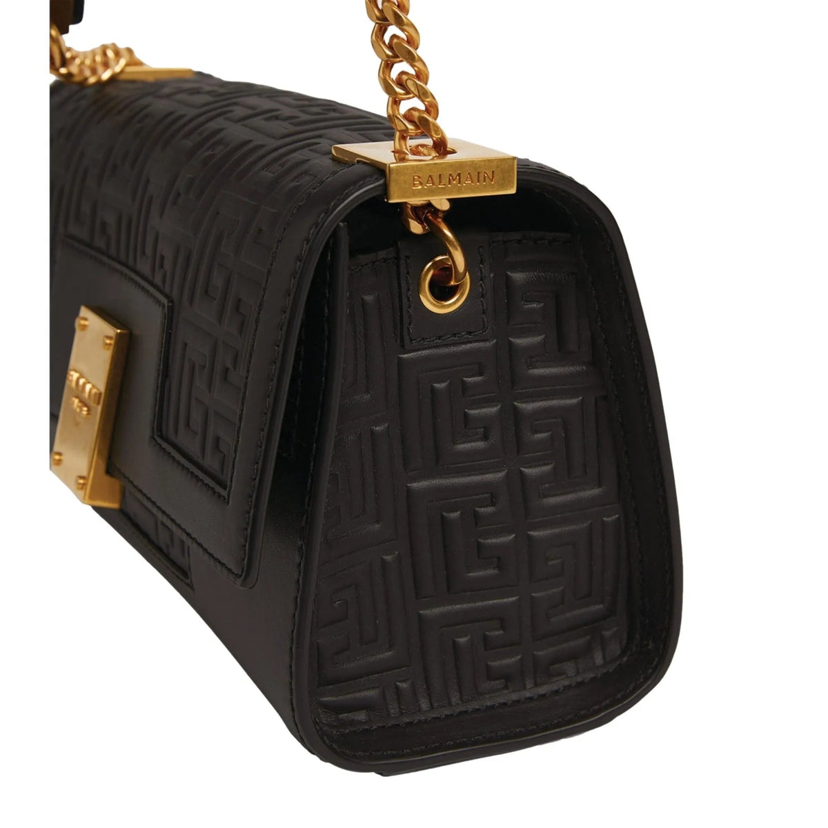 The Balmain 1945 Black Leather Embossed Flap Medium Shoulder Bag - Handbags - Clayton's Online Store