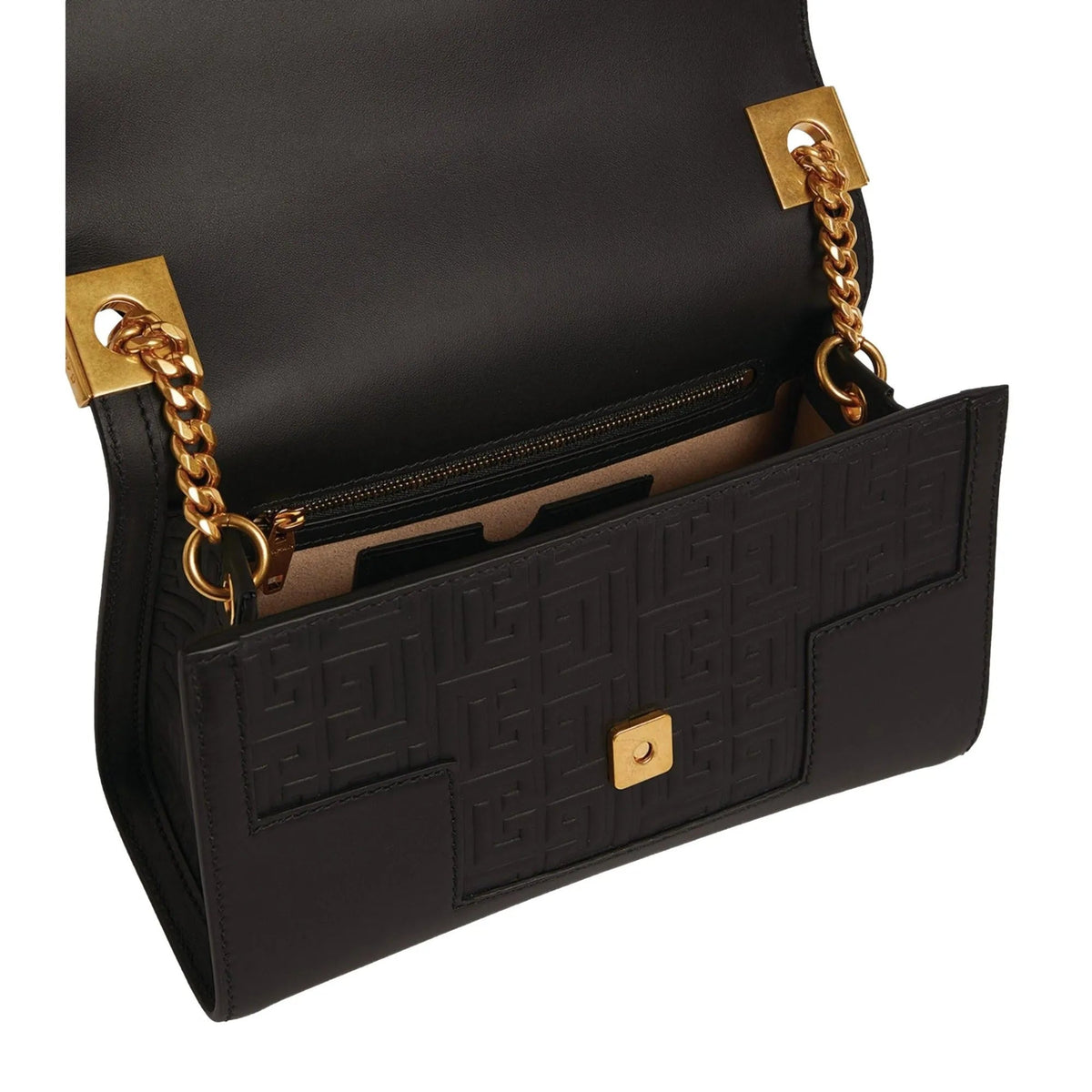 The Balmain 1945 Black Leather Embossed Flap Medium Shoulder Bag - Handbags - Clayton's Online Store