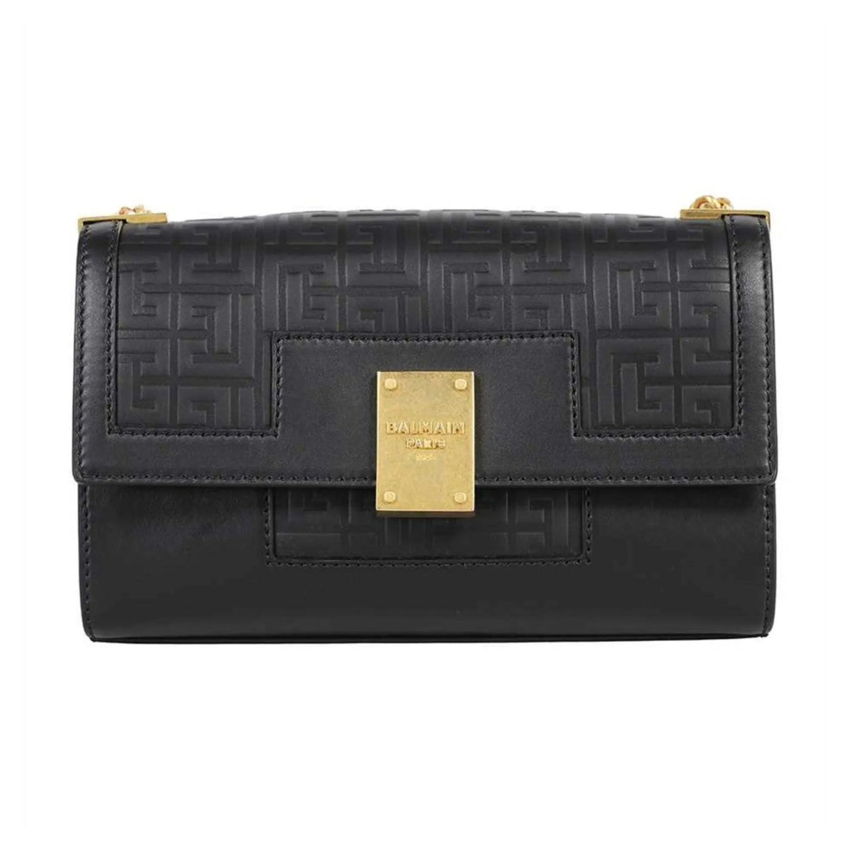 The Balmain 1945 Black Leather Embossed Flap Medium Shoulder Bag - Handbags - Clayton's Online Store