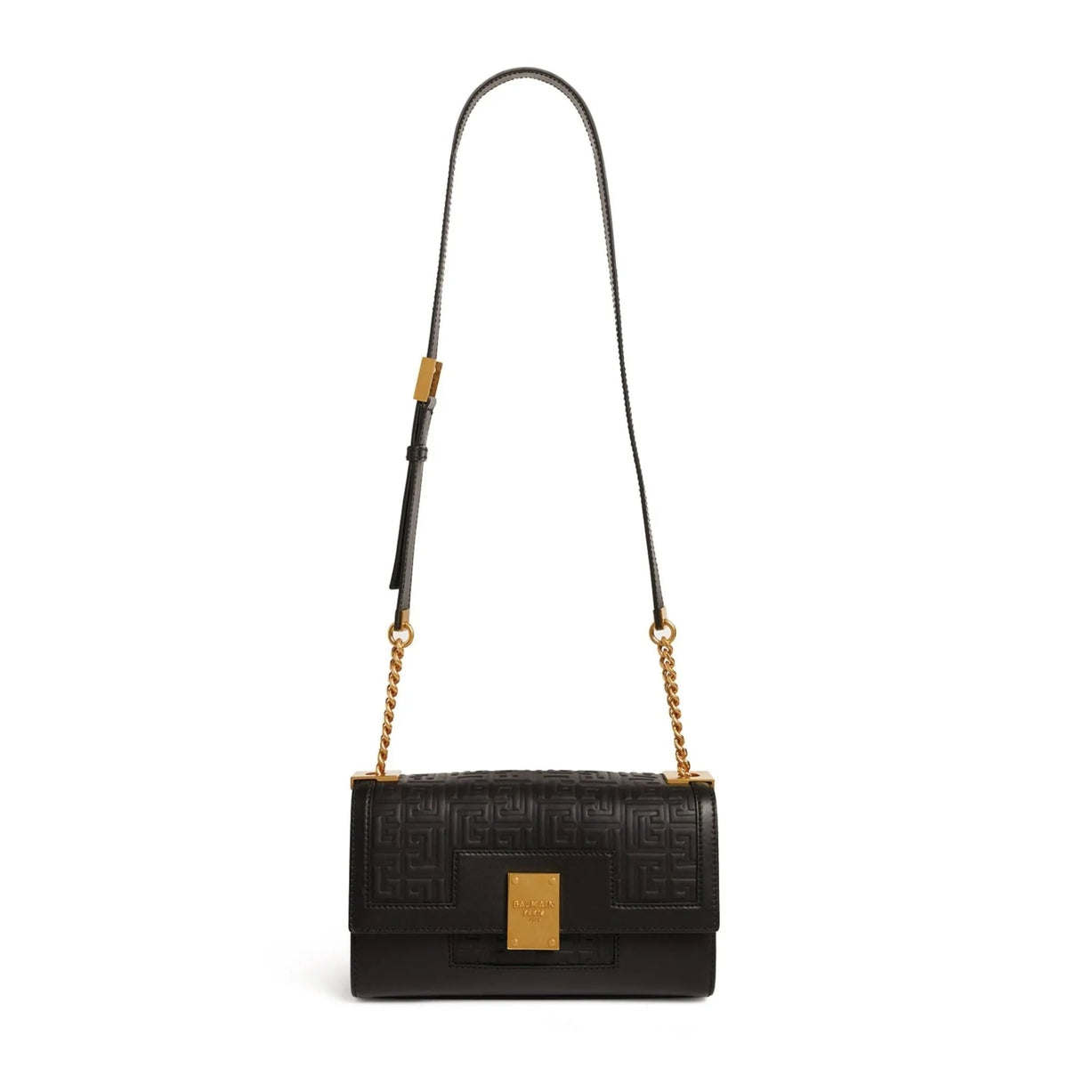 The Balmain 1945 Black Leather Embossed Flap Medium Shoulder Bag - Handbags - Clayton's Online Store