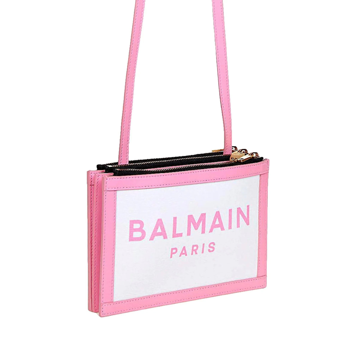 The Balmain B - Army 26 Logo Canvas and Pink Leather Small Crossbody Bag - Handbags - Clayton's Online Store