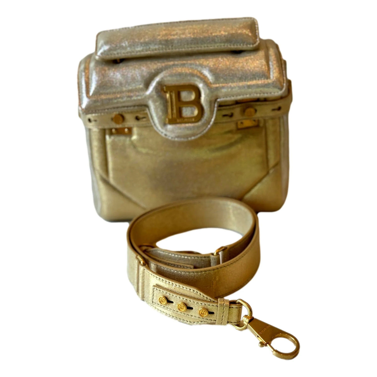 The Balmain B - Buzz 23 Metallic Gold Tote Crossbody Shoulder Bag Calf Leather - Handbags - Clayton's Online Store