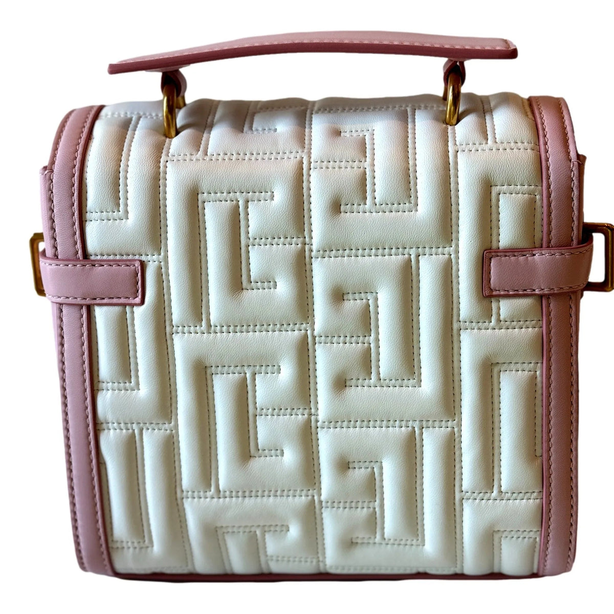 The Balmain B - Buzz 23 Pink White Tote is crafted from high - quality quilted leather - Handbags - Clayton's Online Store