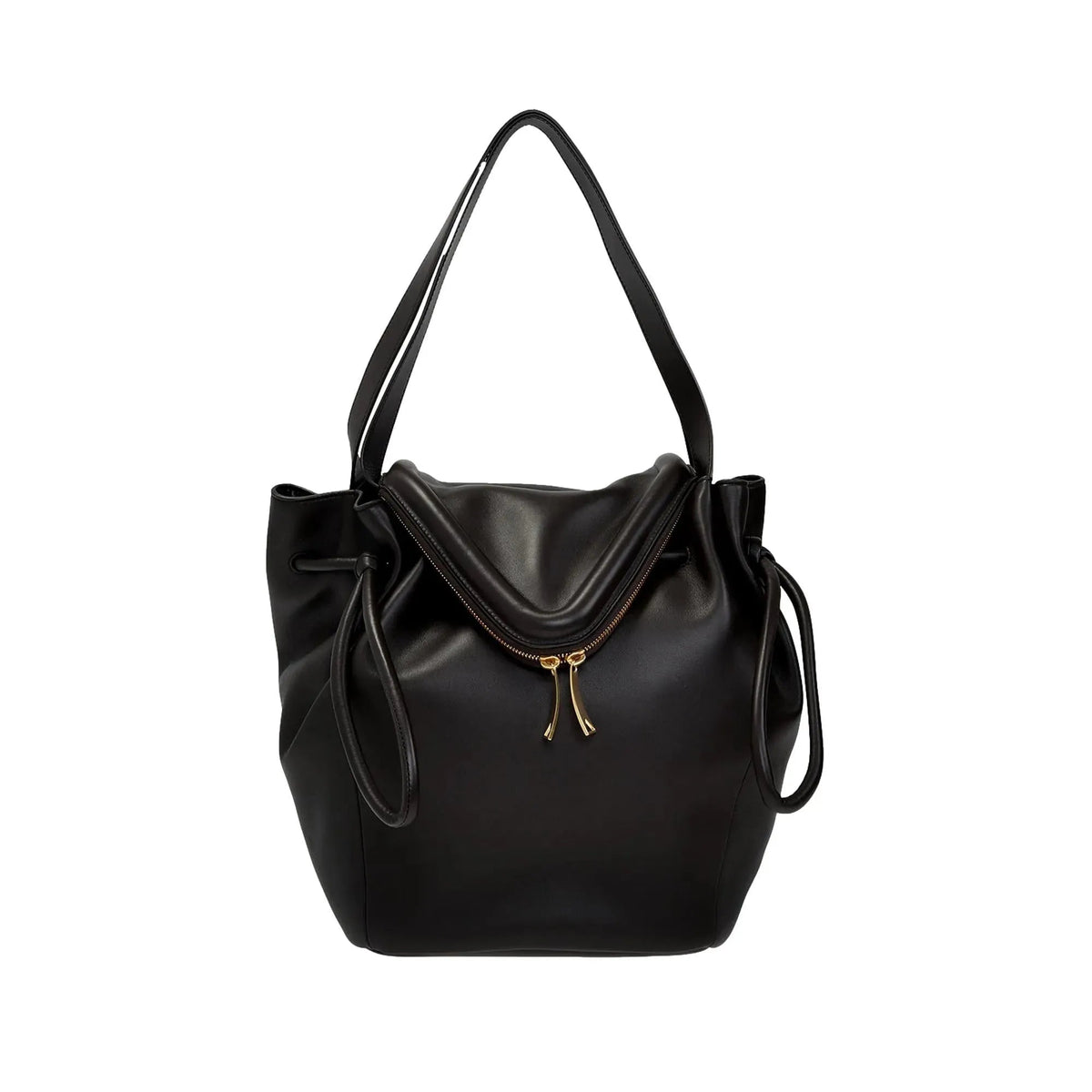 The Bottega Veneta Beak Large Black Calfskin Shoulder Bag - Handbags - Clayton's Online Store