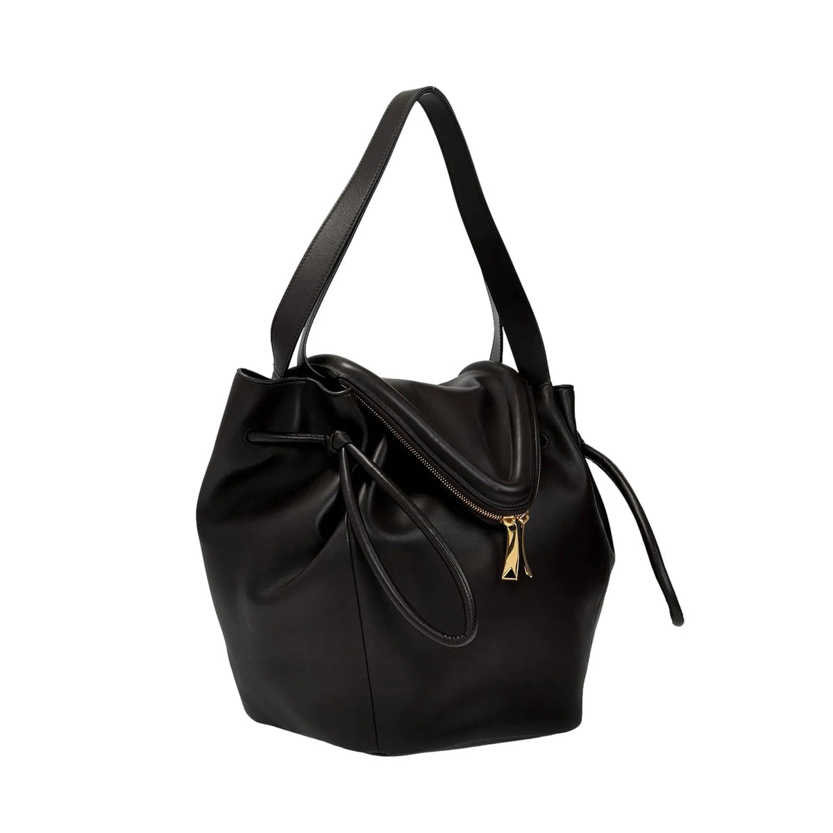 The Bottega Veneta Beak Large Black Calfskin Shoulder Bag - Handbags - Clayton's Online Store