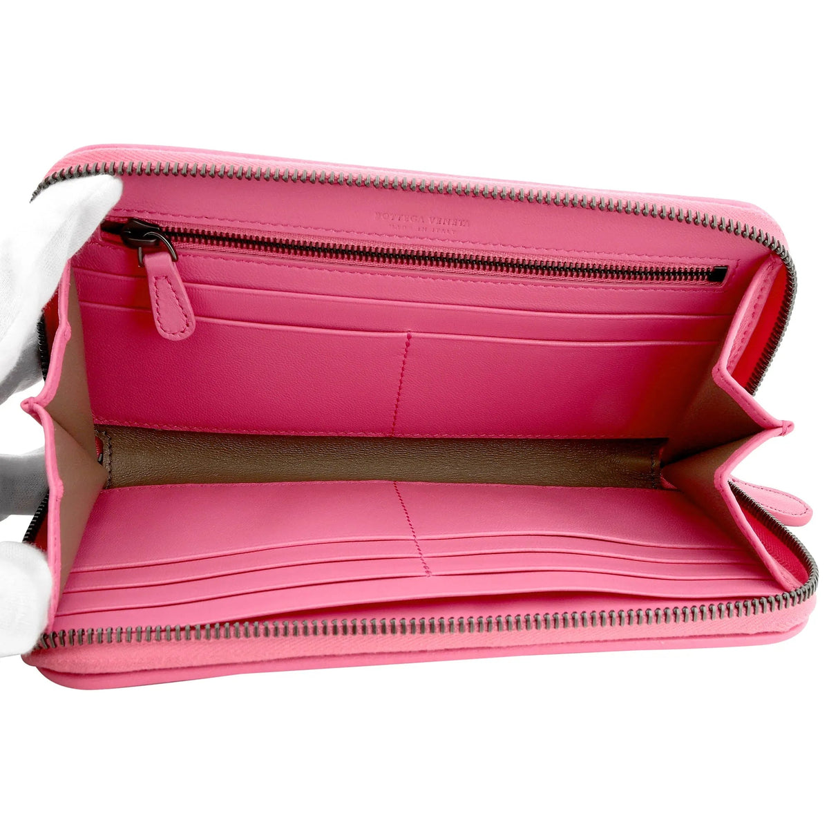 The Bottega Veneta Intrecciato Zipper French Calf Leather Wallet Pink - Wallets - Clayton's Online Store