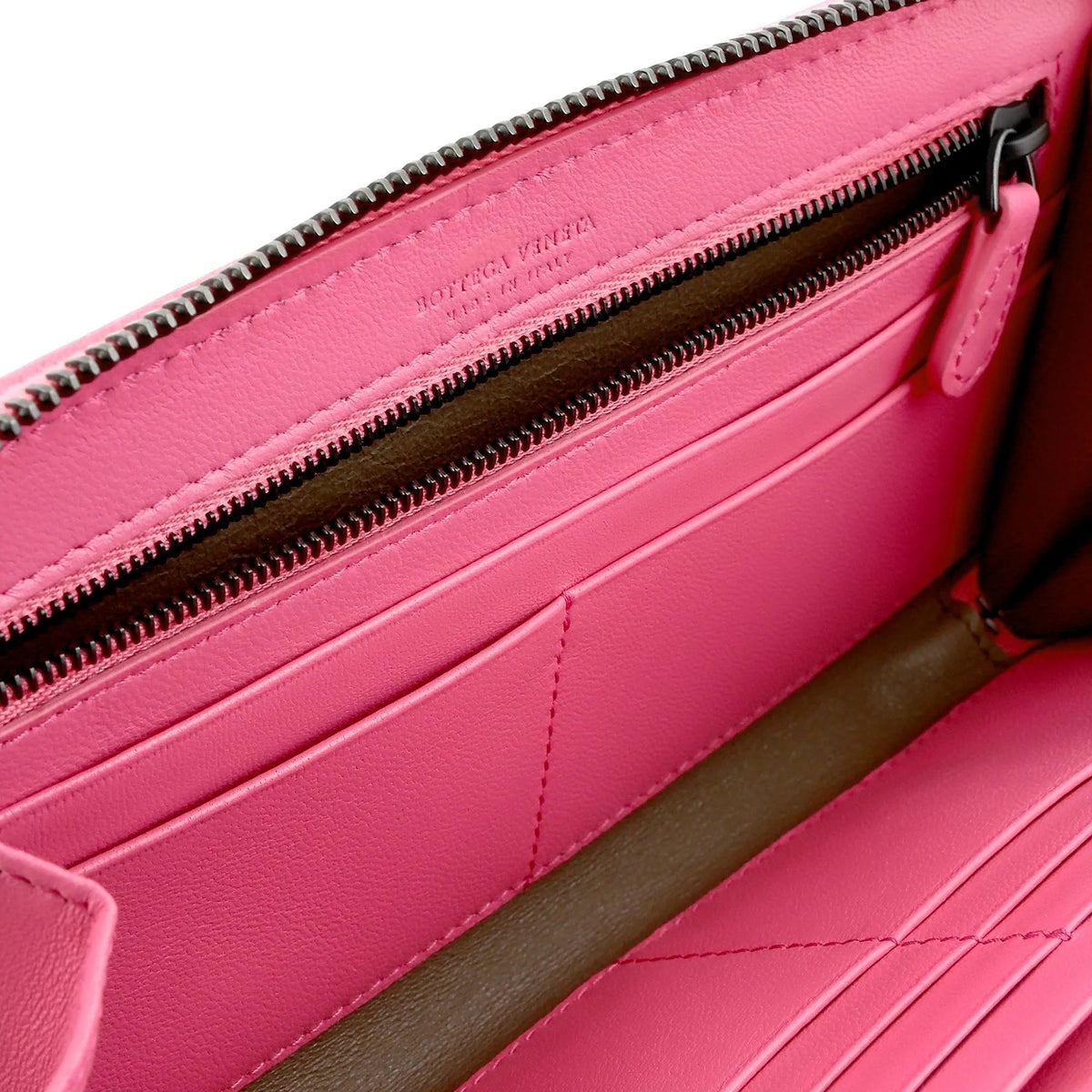 The Bottega Veneta Intrecciato Zipper French Calf Leather Wallet Pink - Wallets - Clayton's Online Store