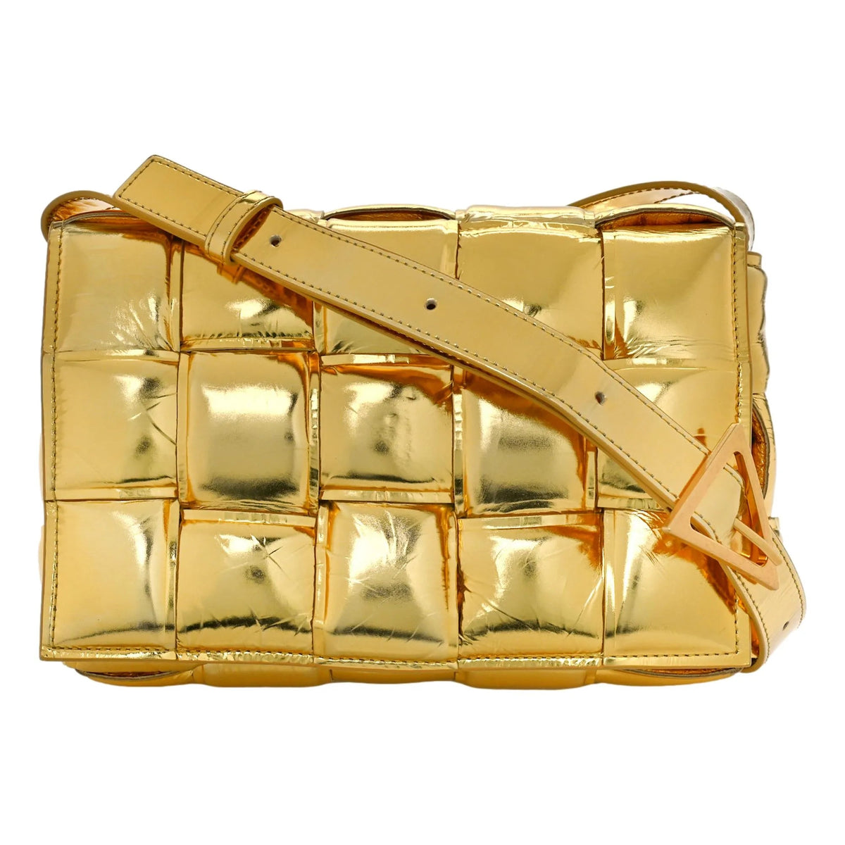 The Bottega Veneta Padded Cassette Metallic Gold Lambskin Crossbody Bag - Handbags - Clayton's Online Store